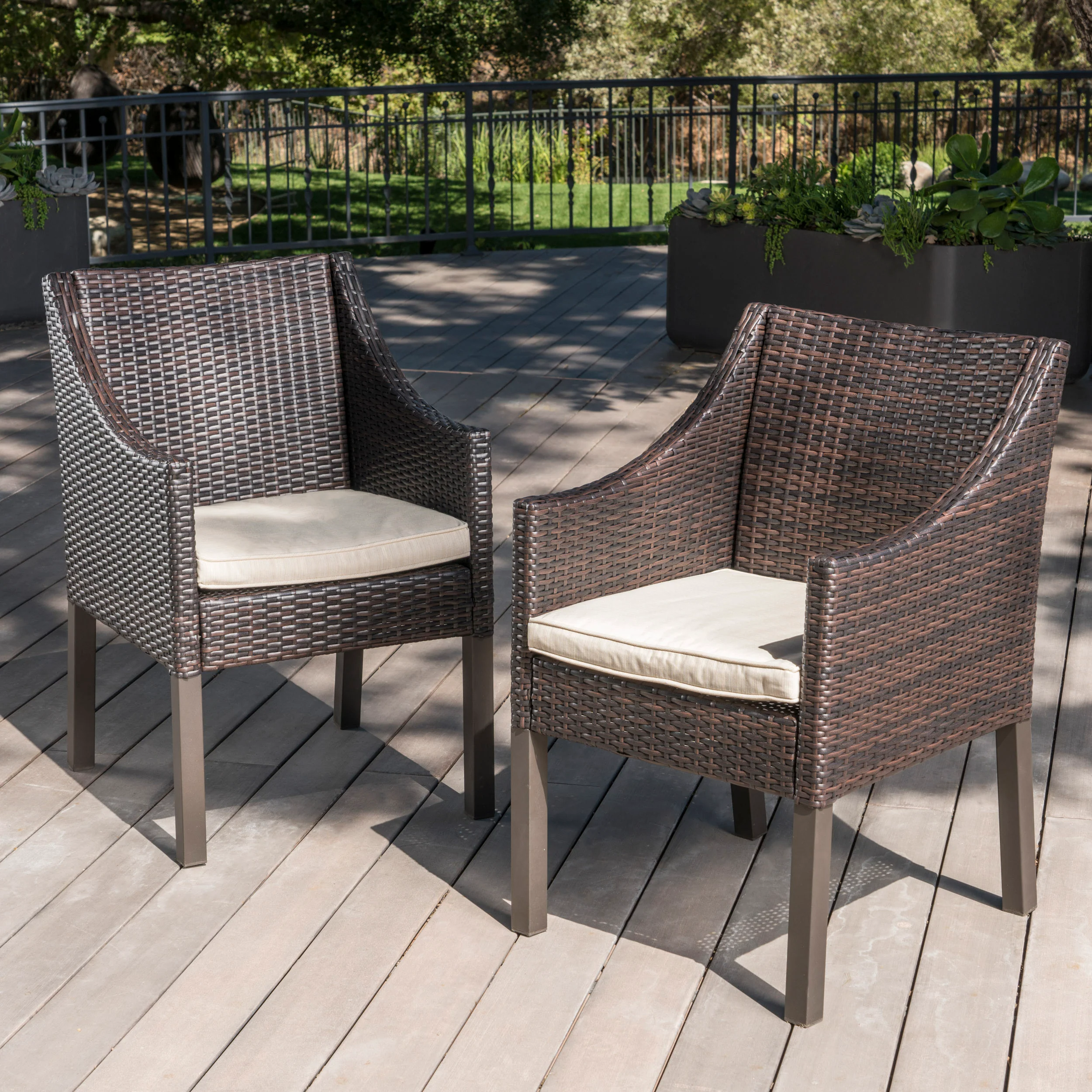 Antioch Outdoor Wicker Dining Chairs with Water Resistant Cushions (Set of 2) - furnishings
