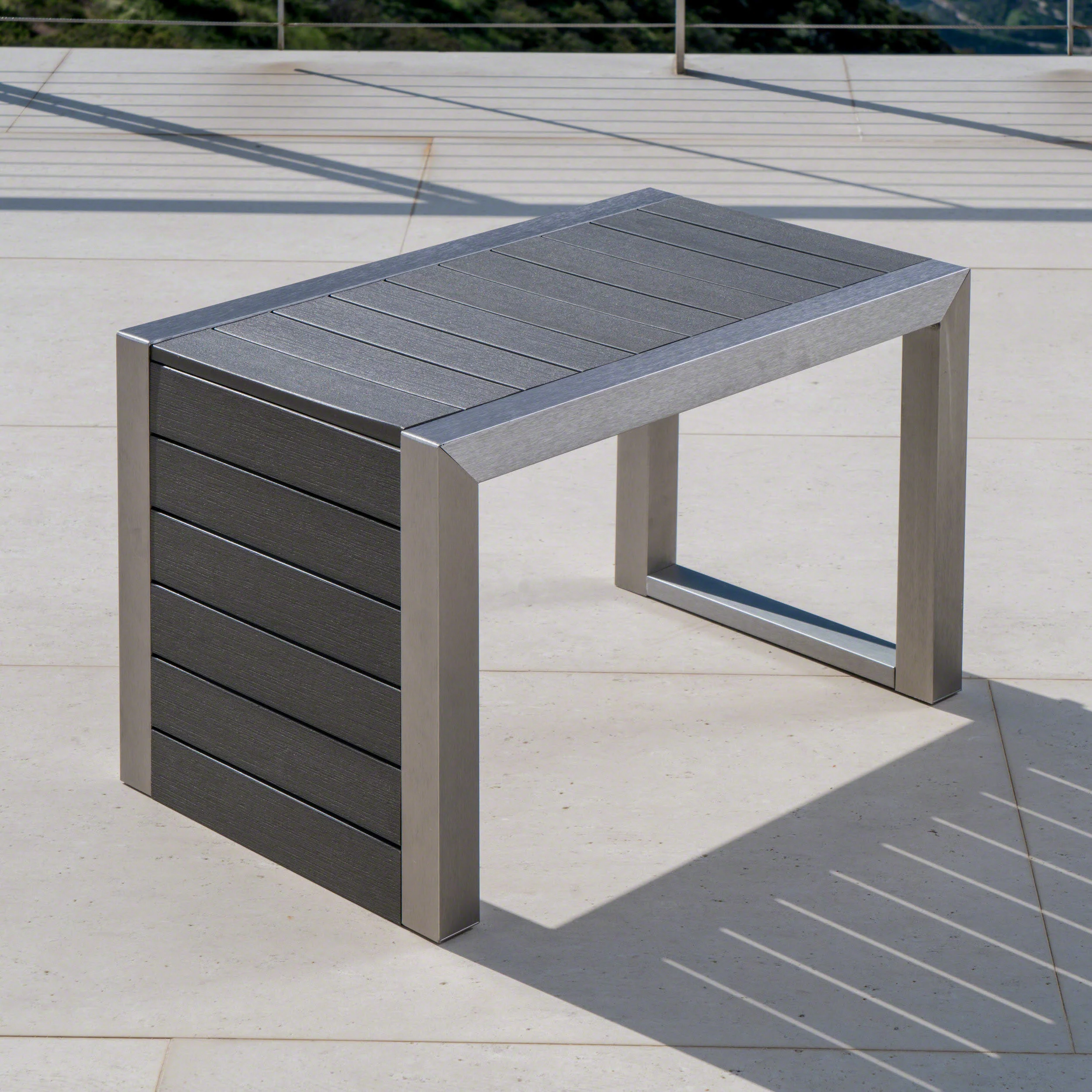Zona Outdoor Aluminum Club Chairs and Faux Wood Side Table Set with Cushions - furnishings