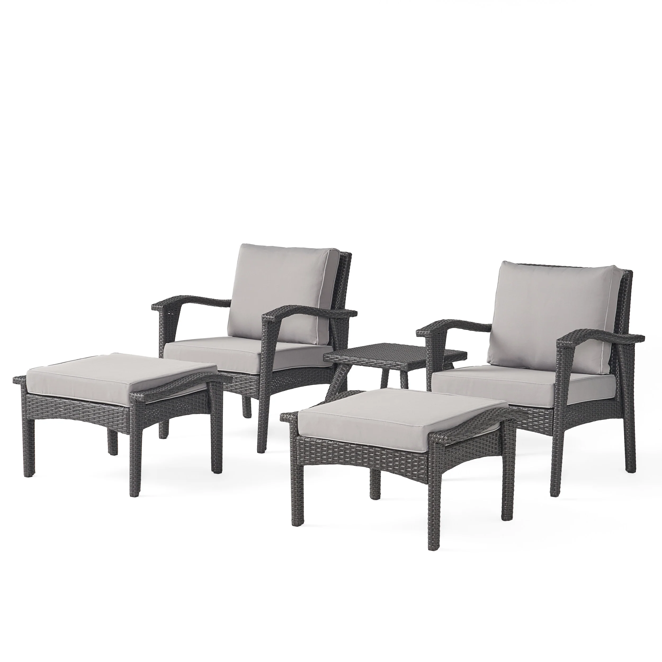 Maui Outdoor 5-piece Grey Wicker Seating Set with Cushions - furnishings