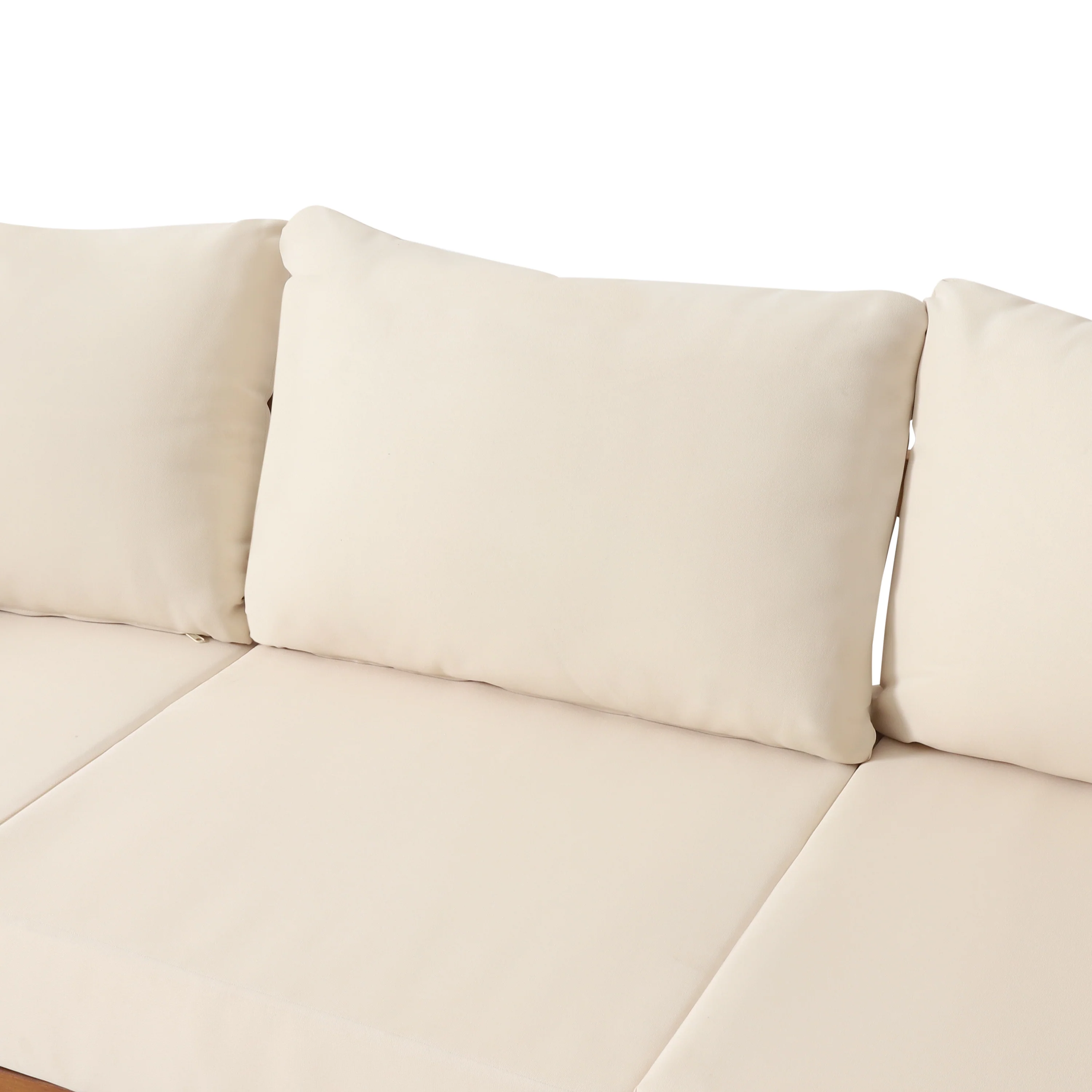 The Crowne Collection Outdoor Acacia Wood and Round Wicker 3 Seater Sofa with Cushions, Teak, Mixed Brown, and Beige - furnishings