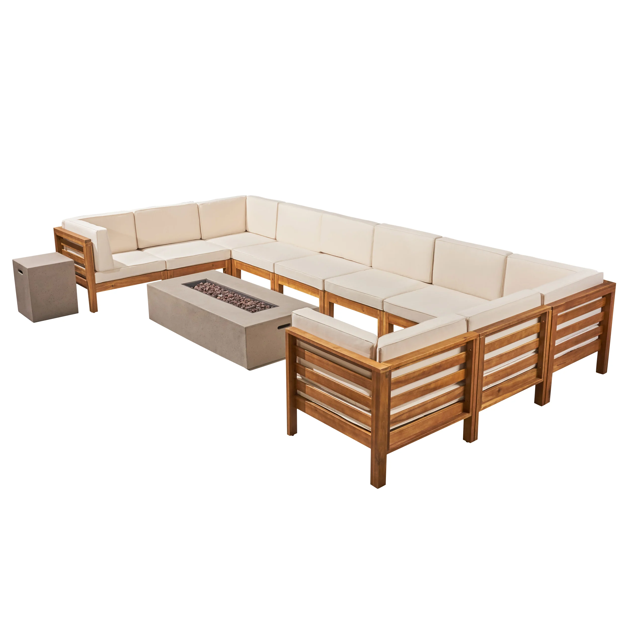 Ravello Outdoor 12 Piece U-Shaped Sectional Sofa Set with Fire Pit - furnishings