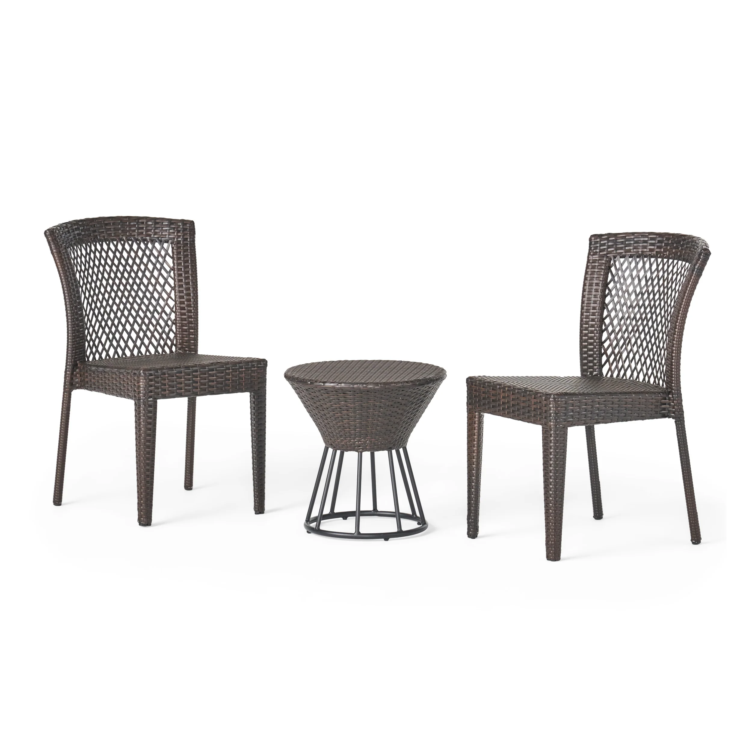 Capella Outdoor 3 Piece Multi-brown Wicker Stacking Chair Chat Set - furnishings