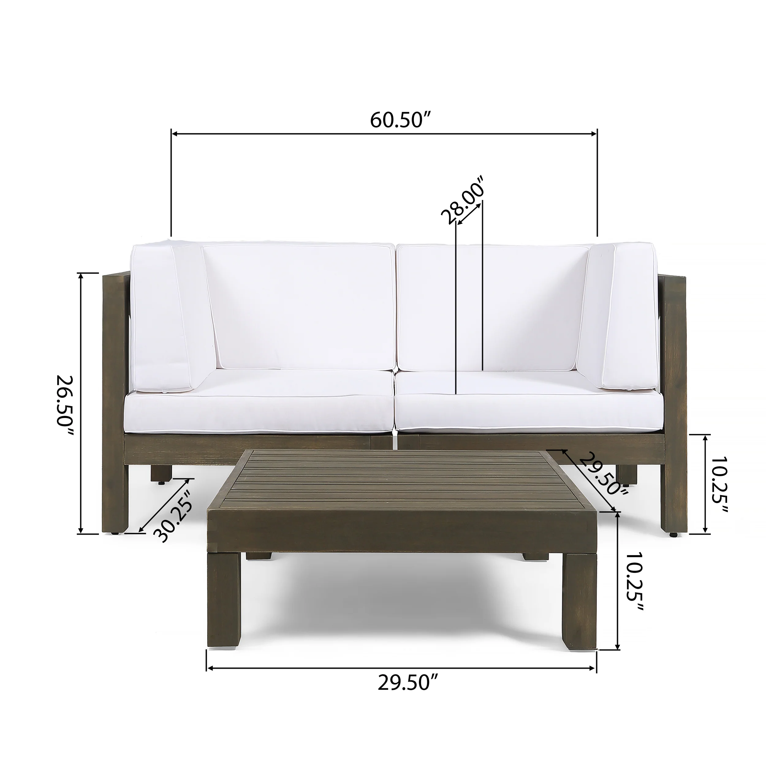 Keith Outdoor Sectional Loveseat Set with Coffee Table  2-Seater  Acacia Wood  Water-Resistant Cushions - furnishings