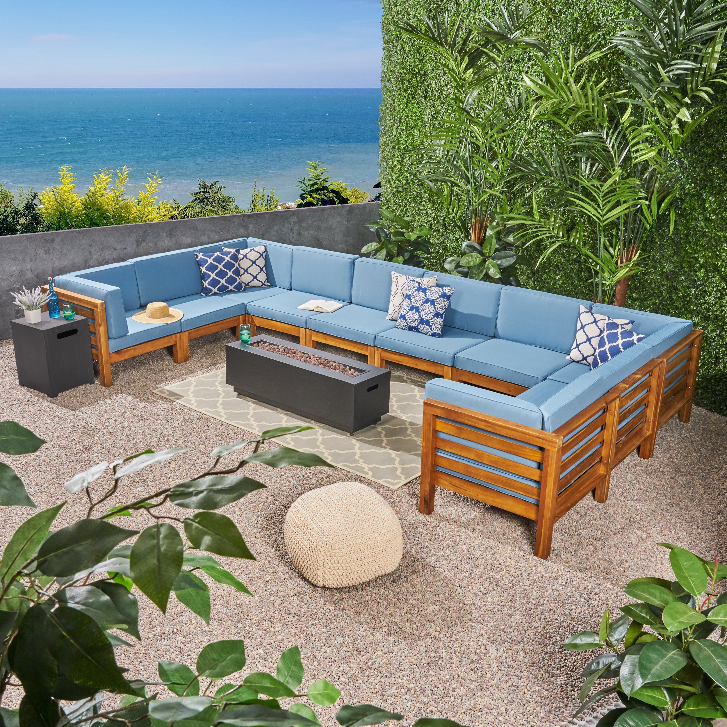 Krystin Outdoor 12 Piece U-Shaped Sectional Sofa Set with Fire Pit - furnishings