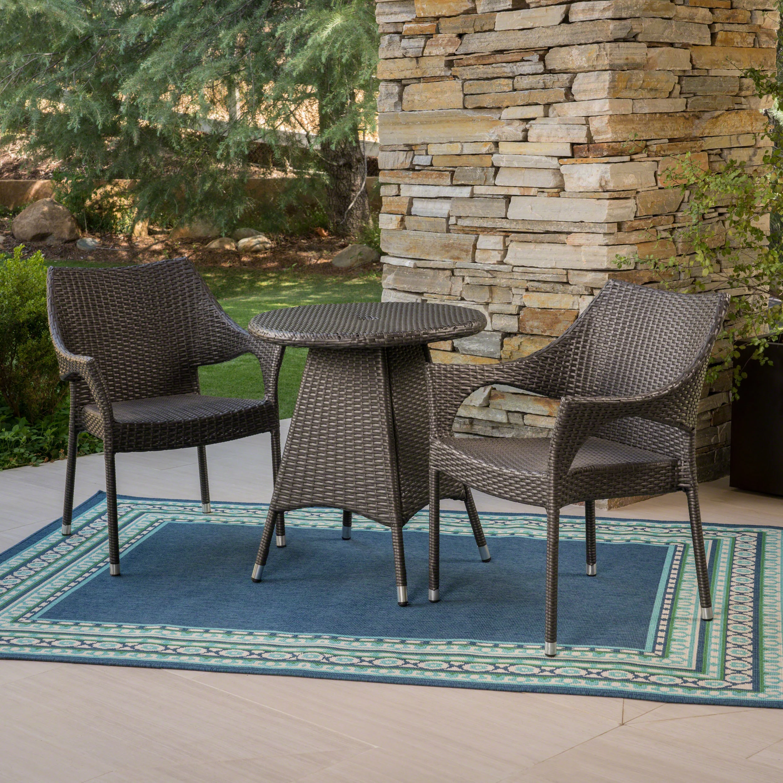 Edna Outdoor 3 Piece Wicker Bistro Set, Grey - furnishings