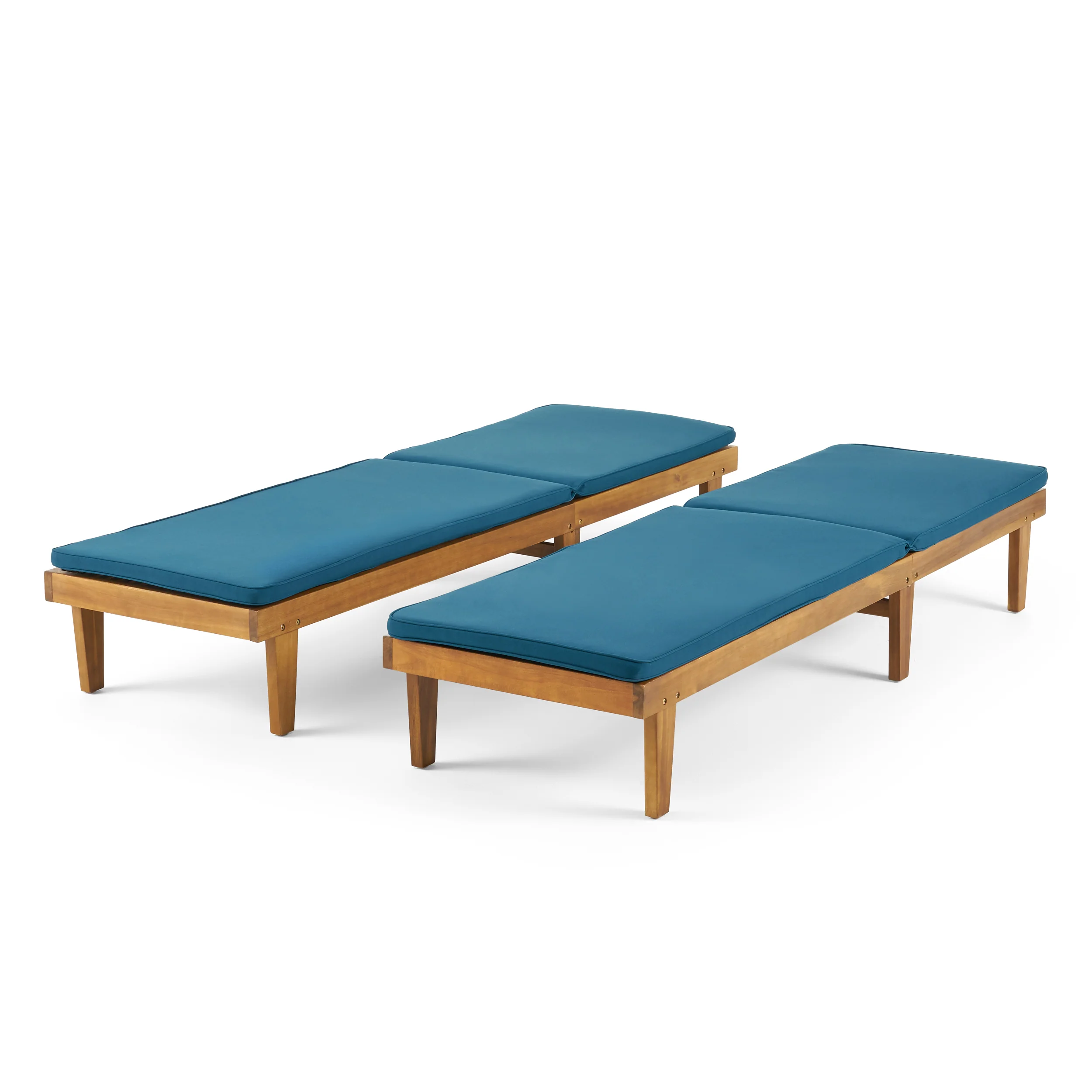 Nadine Outdoor Modern Acacia Wood Chaise Lounge with Cushion (Set of 2) - furnishings