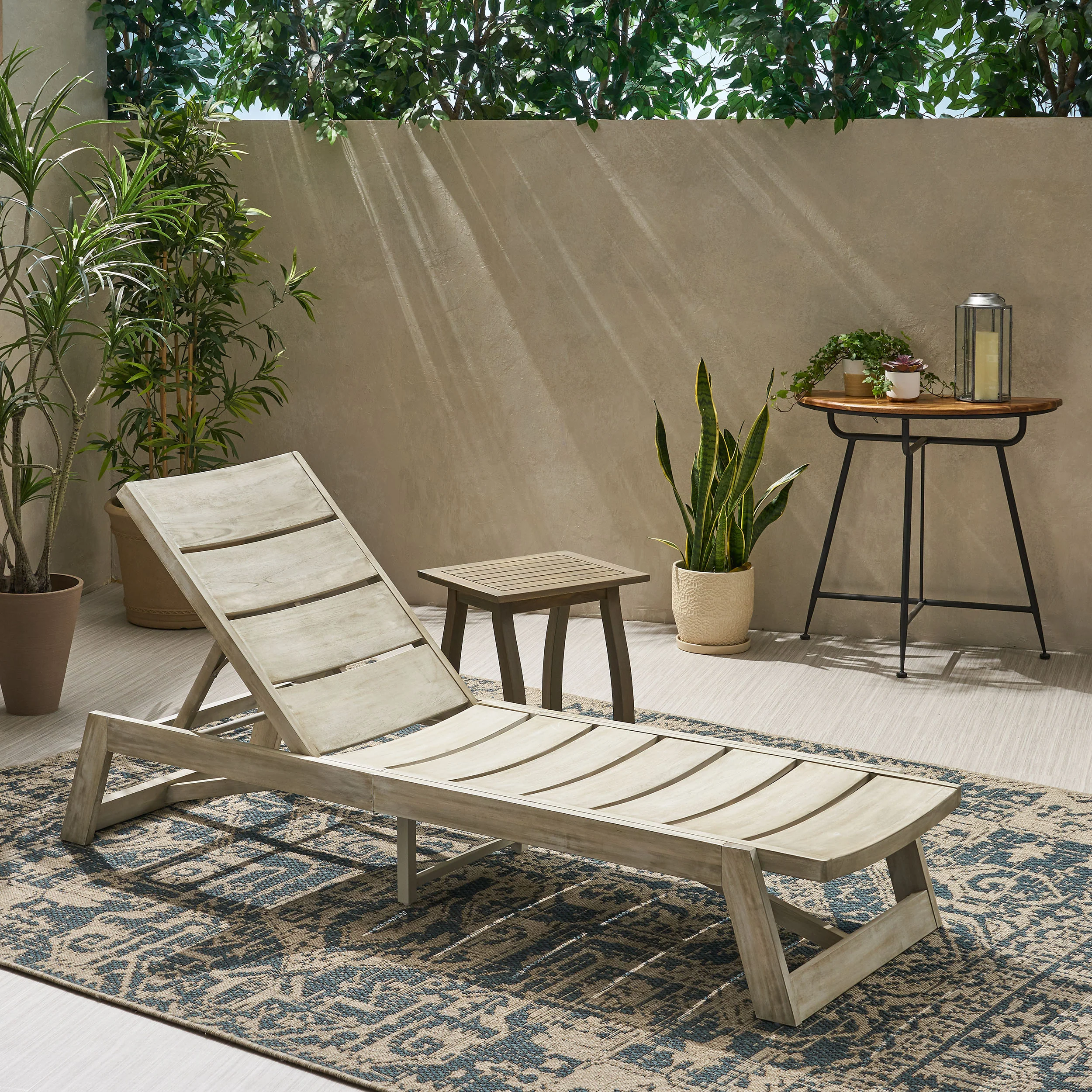 Emileigh Outdoor Acacia Wood Chaise 2 Piece Lounge - furnishings