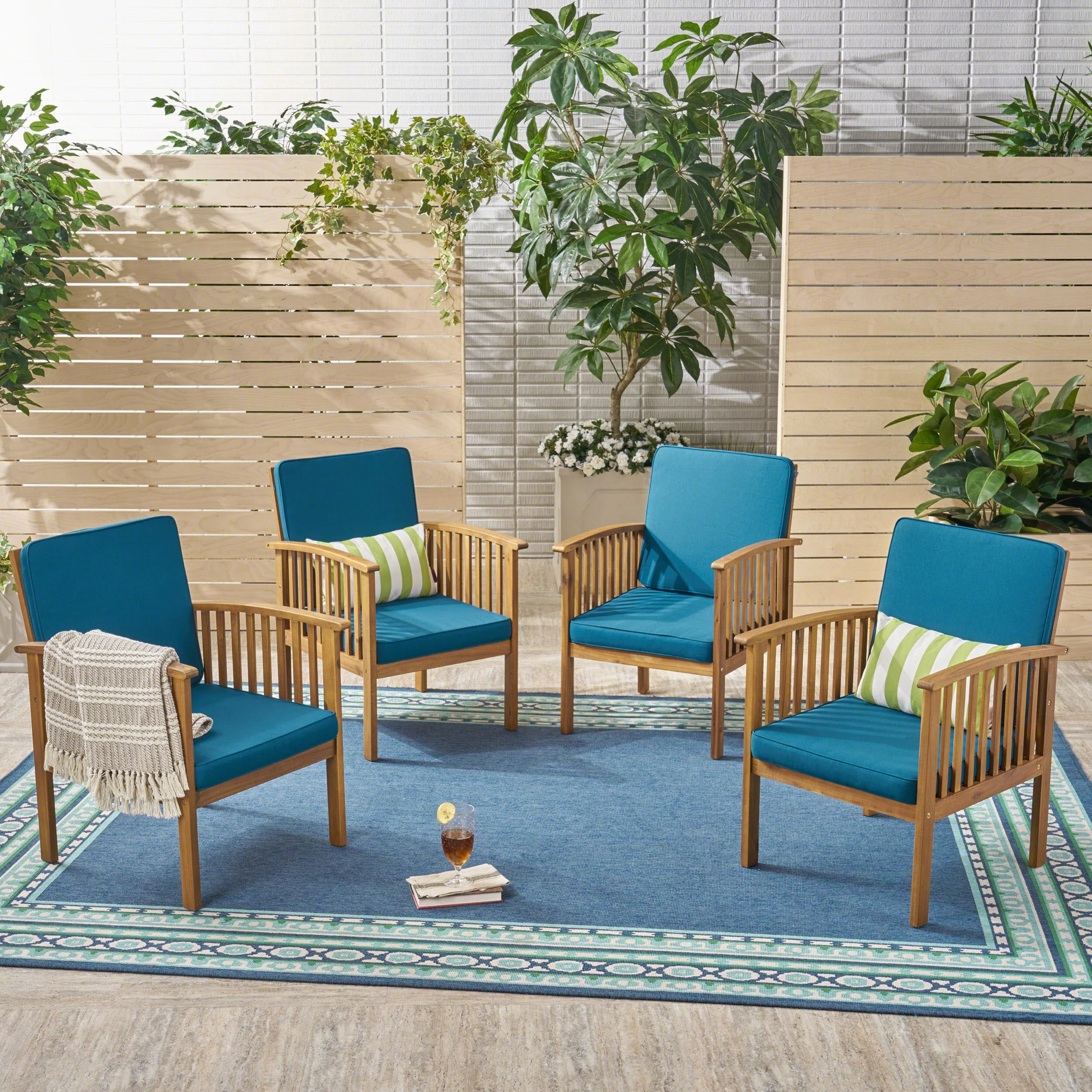 Ray Acacia Outdoor Acacia Wood Club Chairs w/ Cushions - furnishings