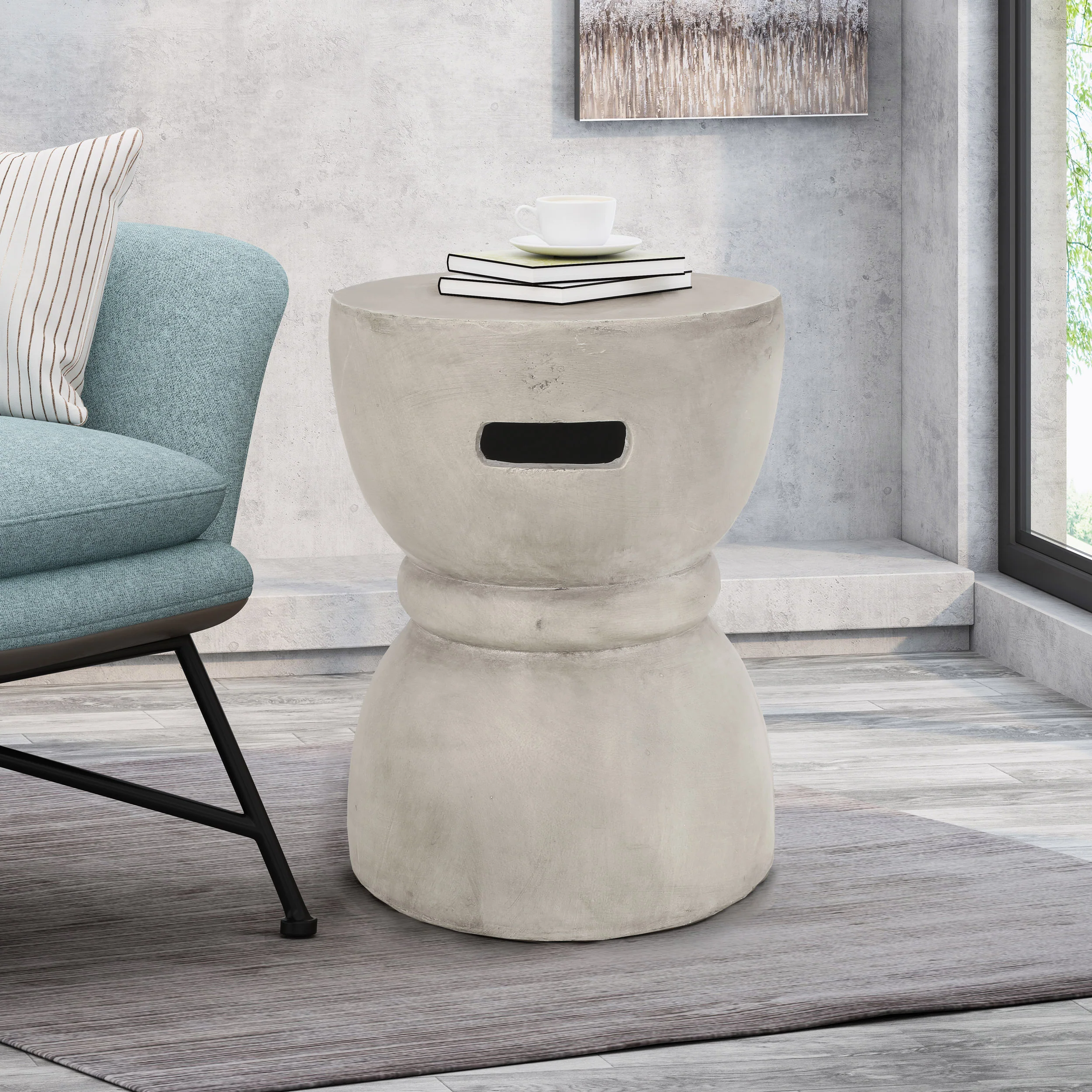 Domitri Outdoor Contemporary Lightweight Concrete Accent Side Table - furnishings