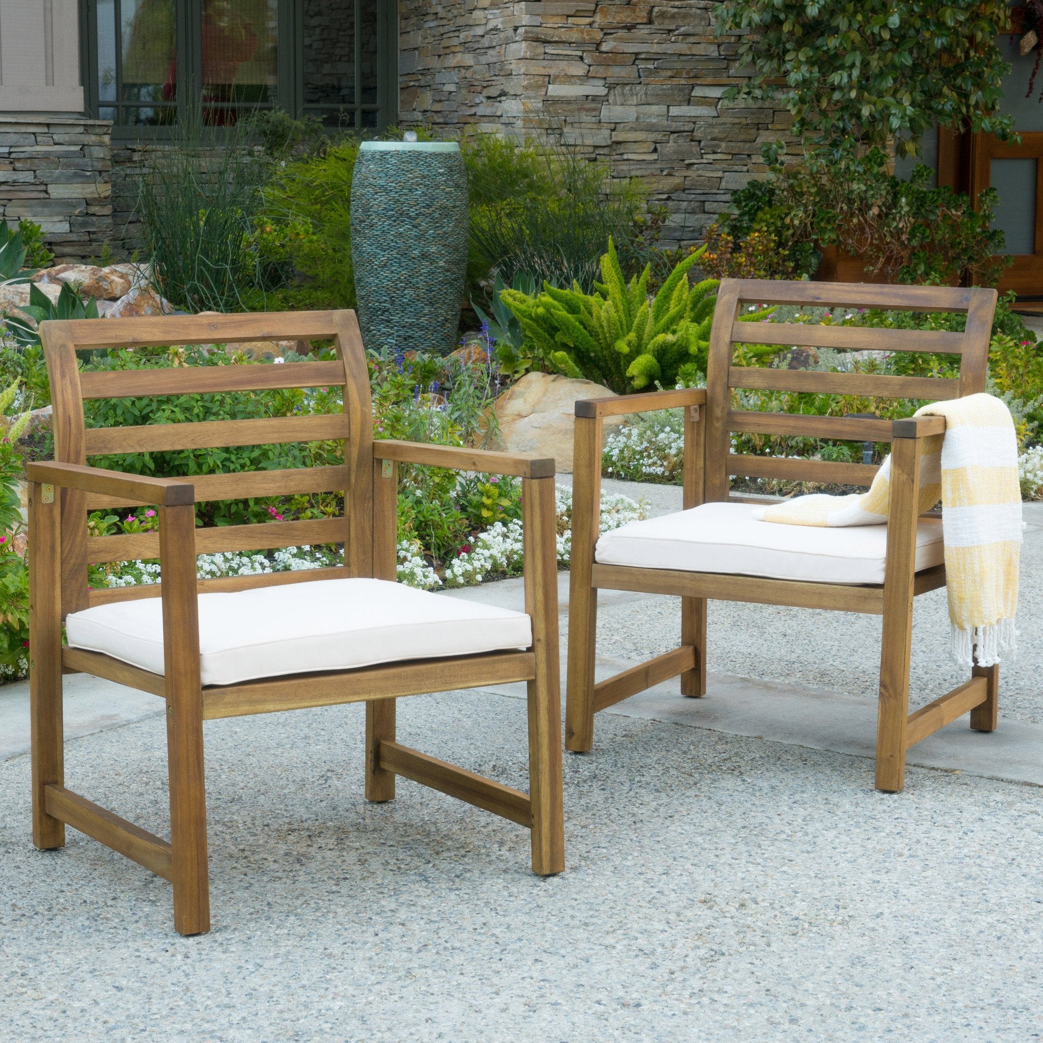 Eveleigh Coastal Outdoor Natural Stained Acacia Wood Club Chair (Set of 2) - furnishings