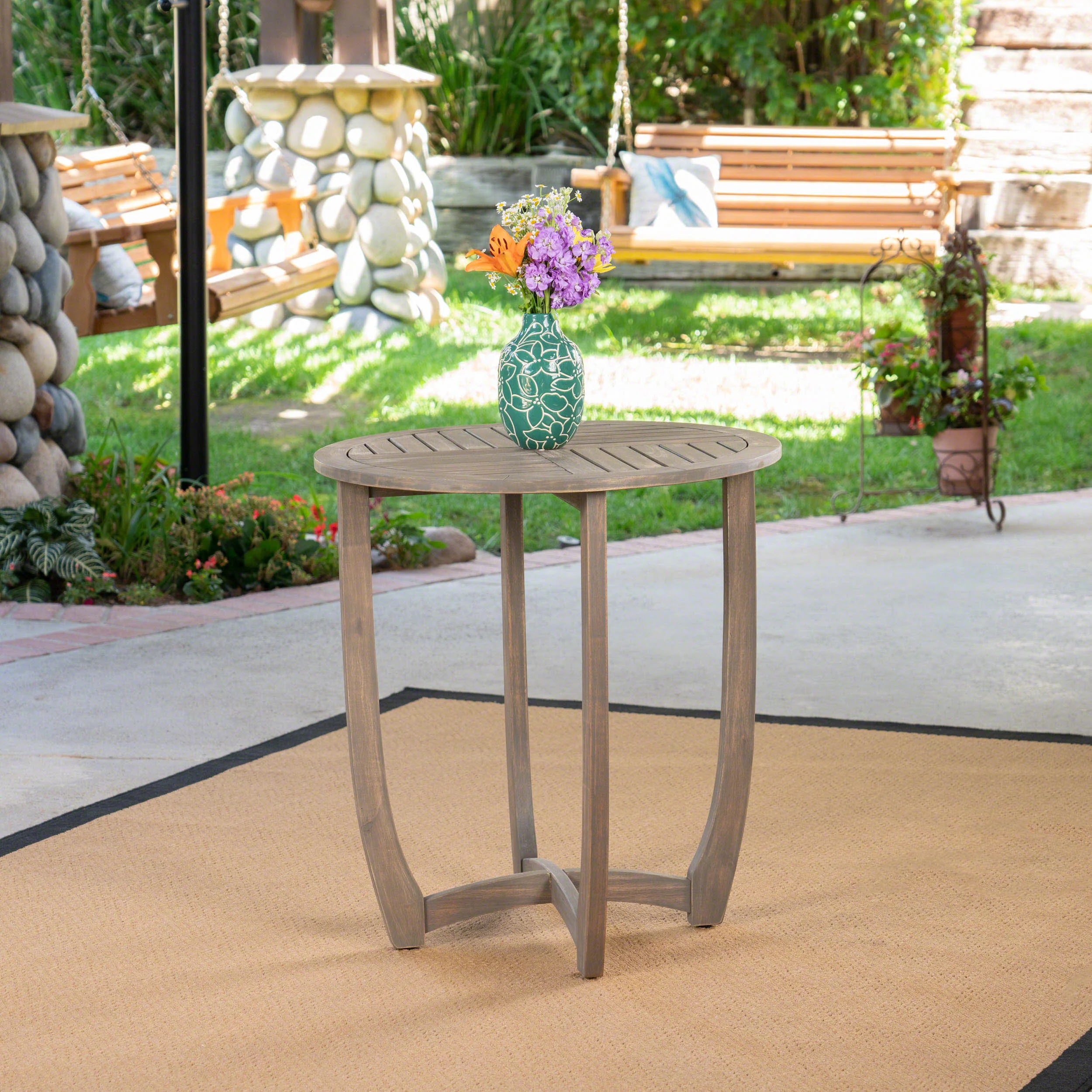 Andria Outdoor Acacia Wood Bistro Table, Gray - furnishings