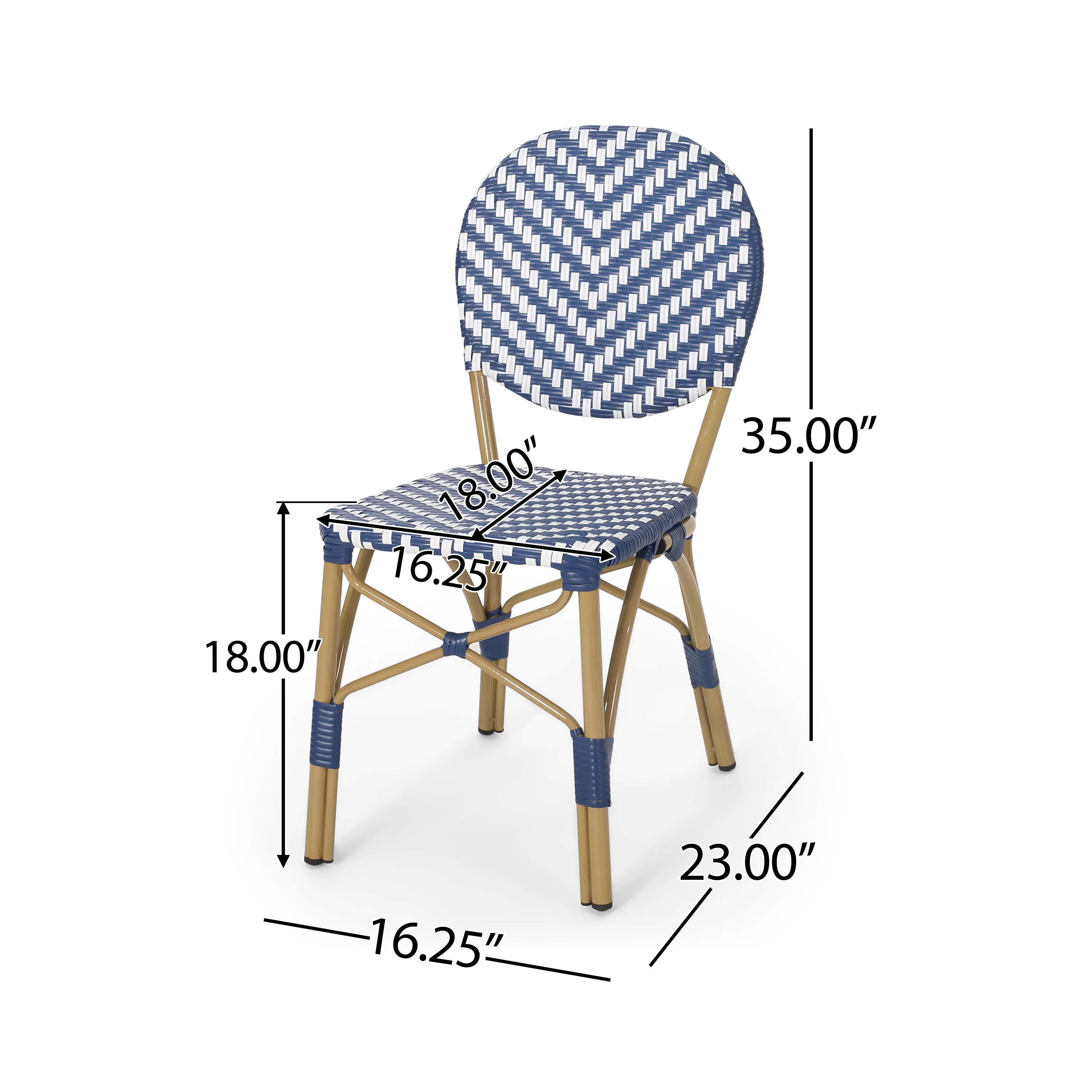 Deshler Outdoor Aluminum French Bistro Chairs, Set of 2, Navy Blue, White, and Bamboo Finish - furnishings