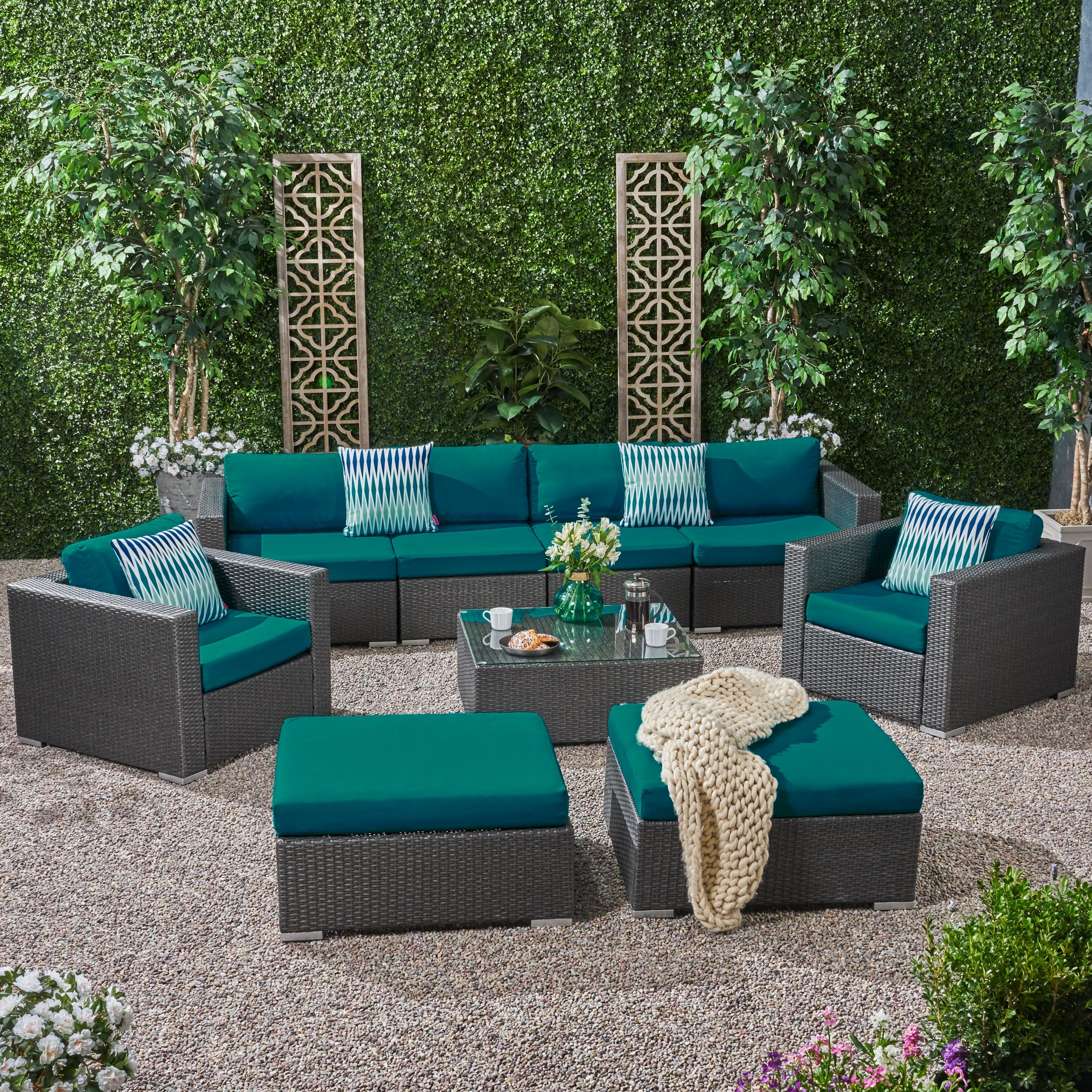 Kyra Outdoor 6 Seater Wicker Modular Sectional Sofa Set with Sunbrella Cushions - furnishings