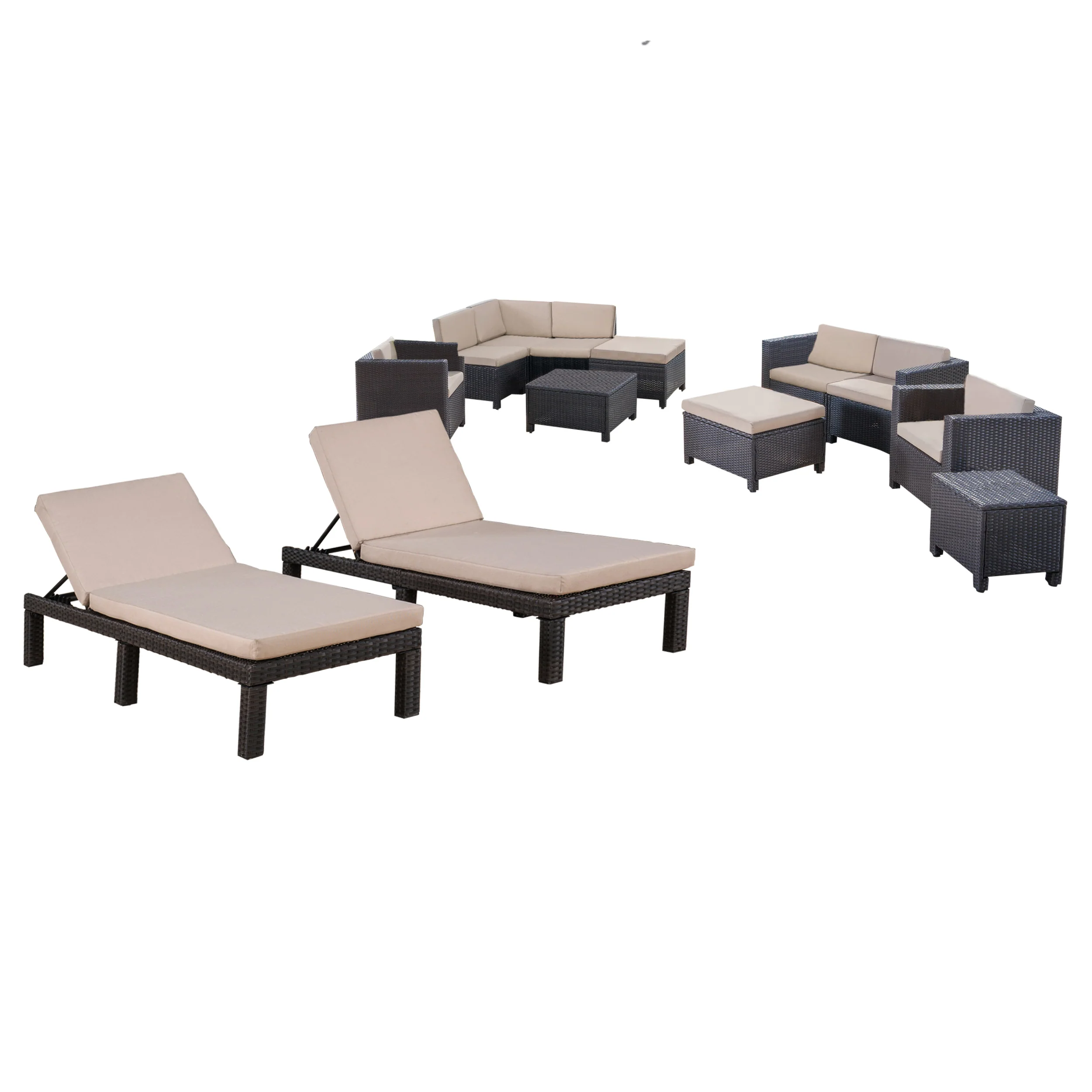 Feronia Outdoor 13 Pc Wicker Patio Set w/ Water Resistant Cushions - furnishings