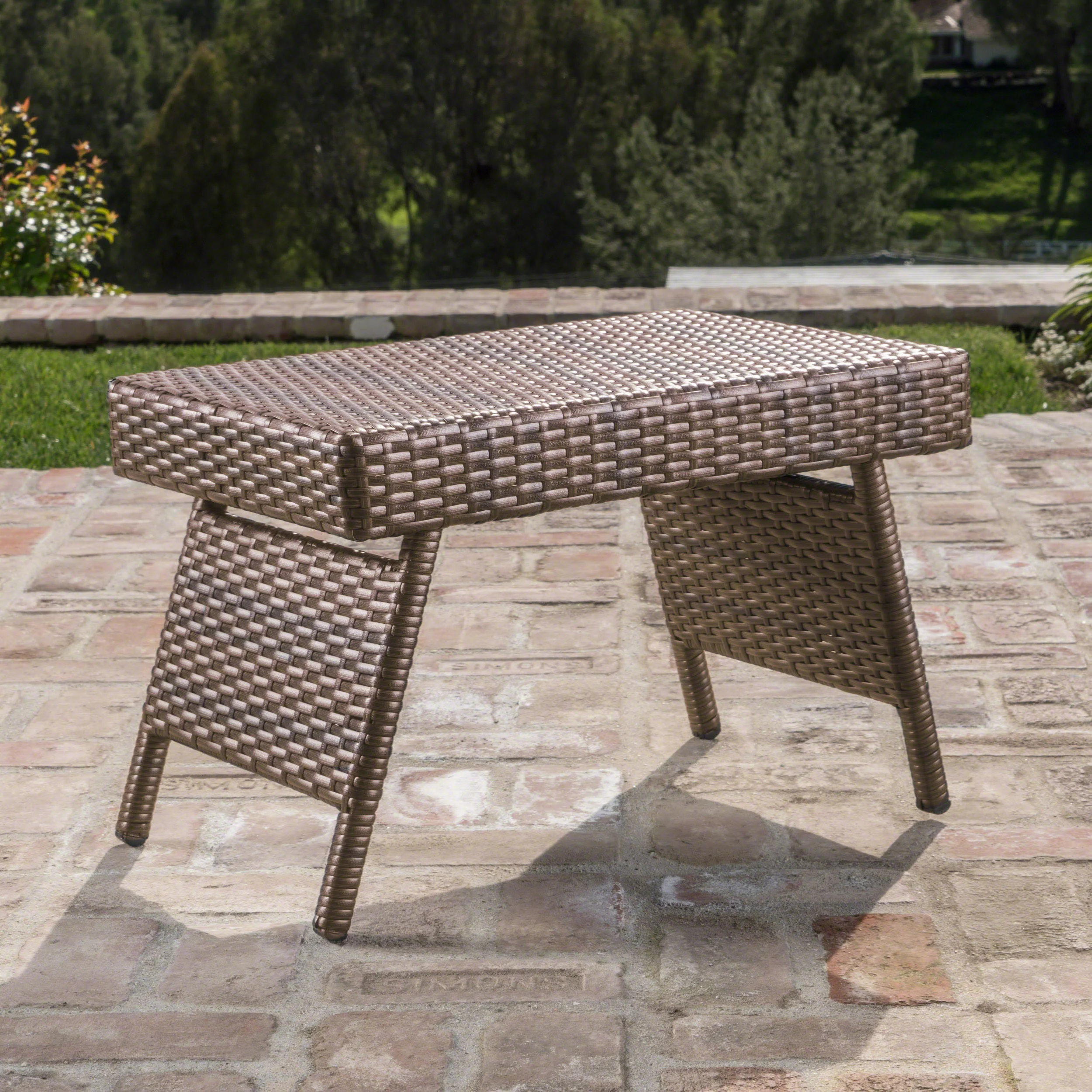 Lakeport Outdoor Mixed Mocah Wicker Adjustable Folding Side Table - furnishings
