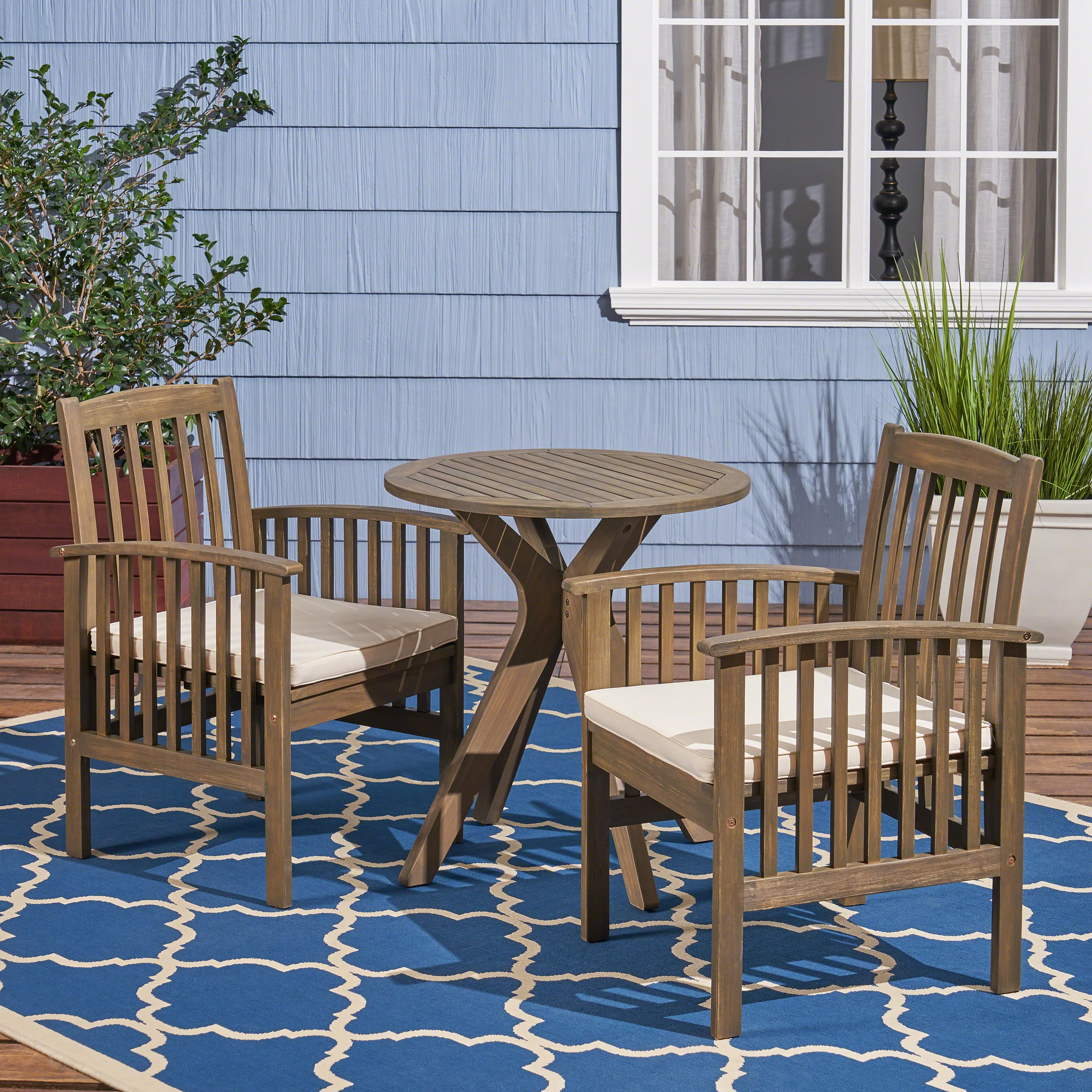 Phoenix Outdoor Acacia 2-Seater Bistro Set with Cushions and 28