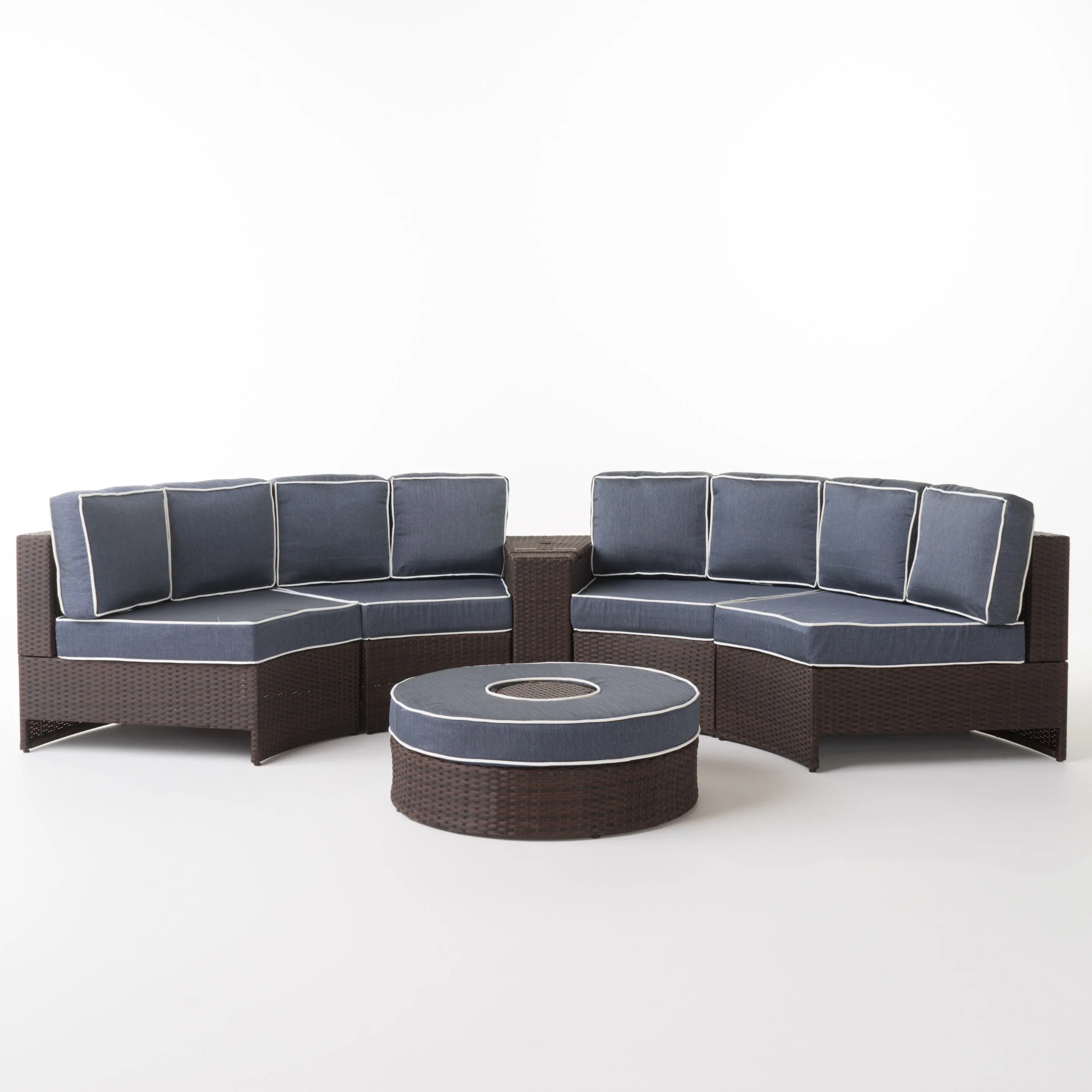Riviera 6pc Outdoor Sectional Sofa Set w/ Storage Trunk & Ice Bucket - furnishings