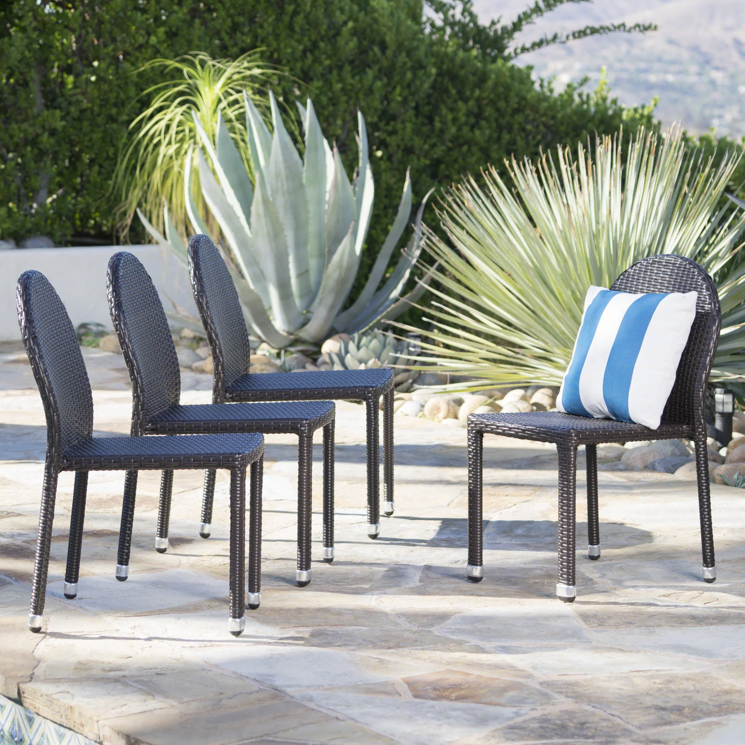 Amallie Outdoor Wicker Stacking Chairs with an Aluminum Frame (Set of 4) - furnishings