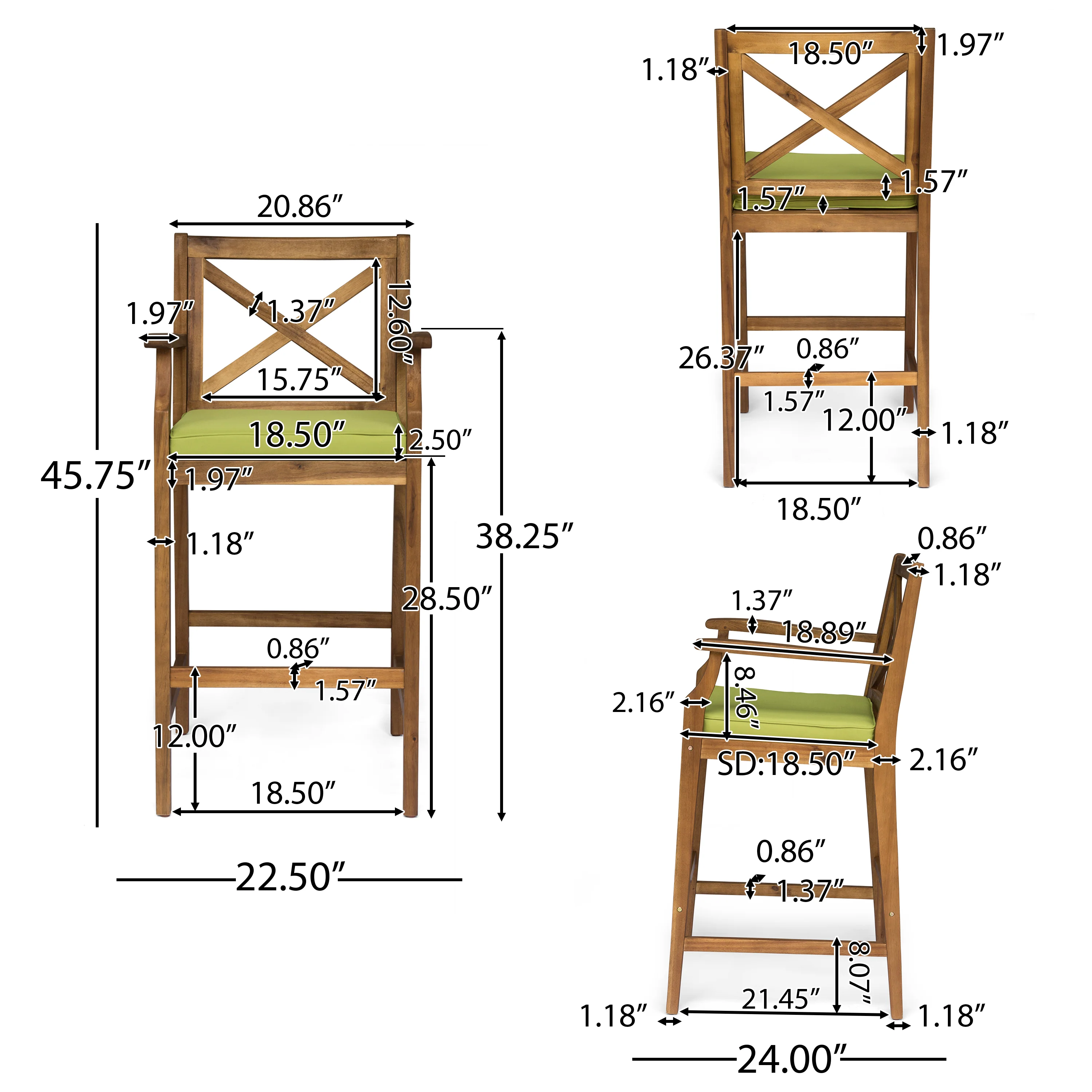 Doric Outdoor Rustic Acacia Wood Barstools with Cushions (Set of 4) - furnishings