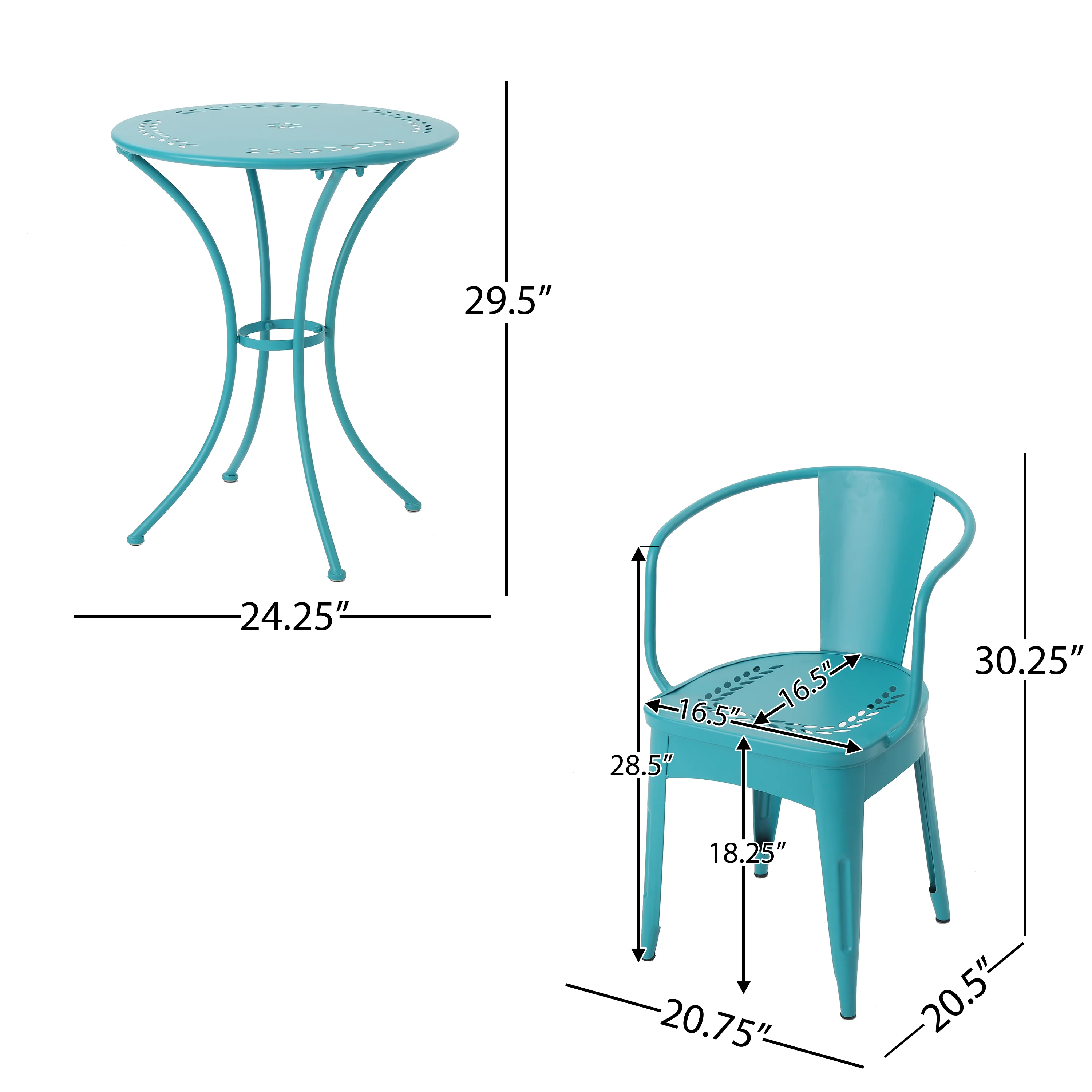 Leona Outdoor 3 Piece Paint Finished Iron Bistro Set - furnishings