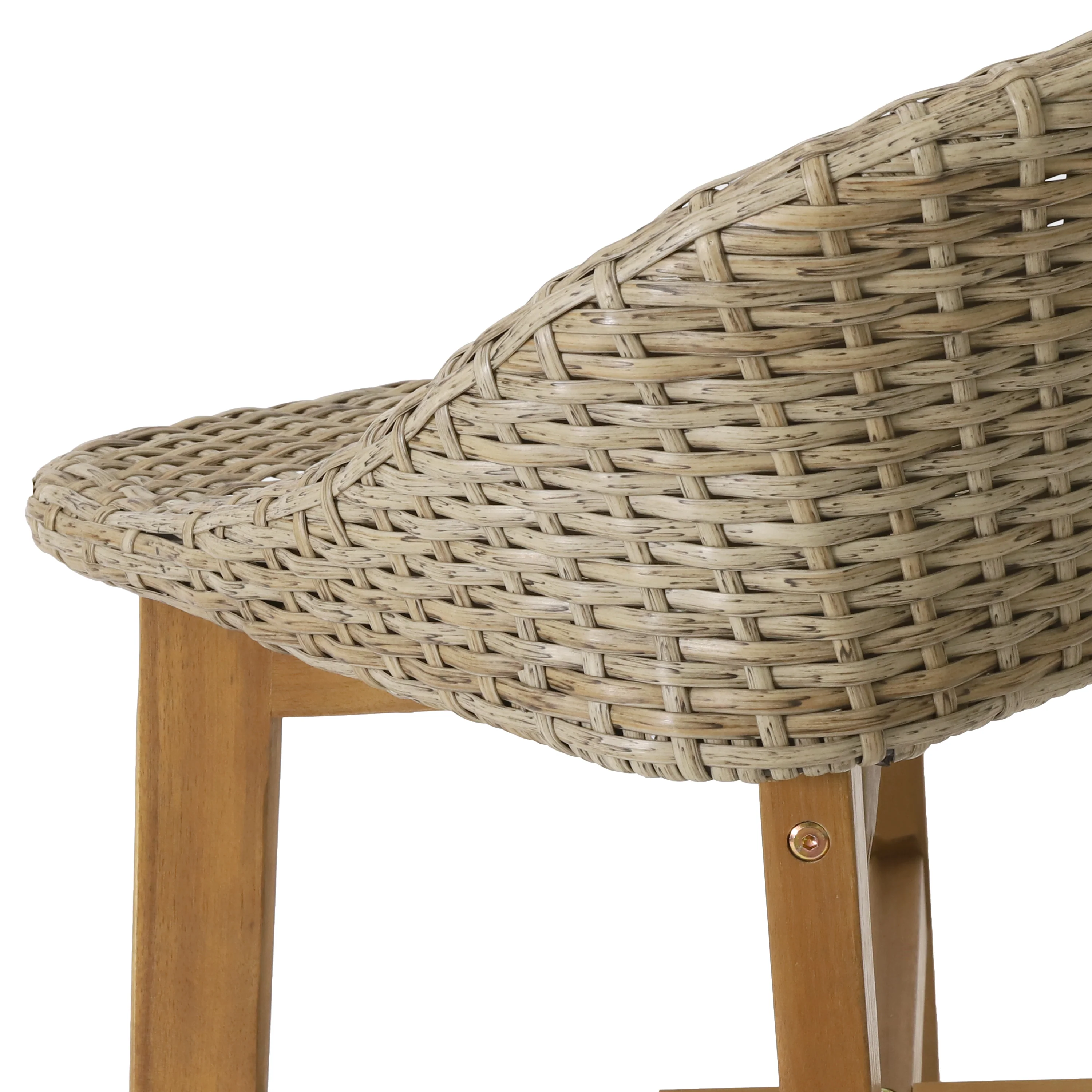 Beeson Outdoor Wicker and Acacia Wood 30 Inch Barstools, Set of 4, Light Multibrown and Teak - furnishings