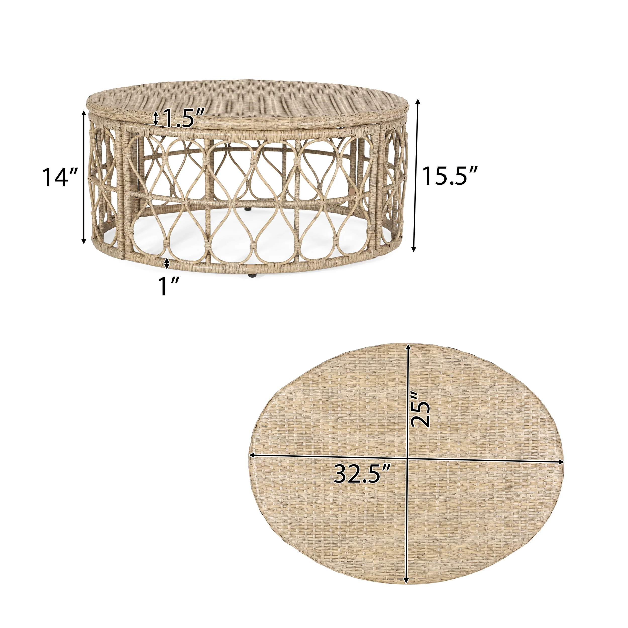 Colmar Outdoor Wicker Loveseat and Coffee Table Set, Light Brown and Beige - furnishings