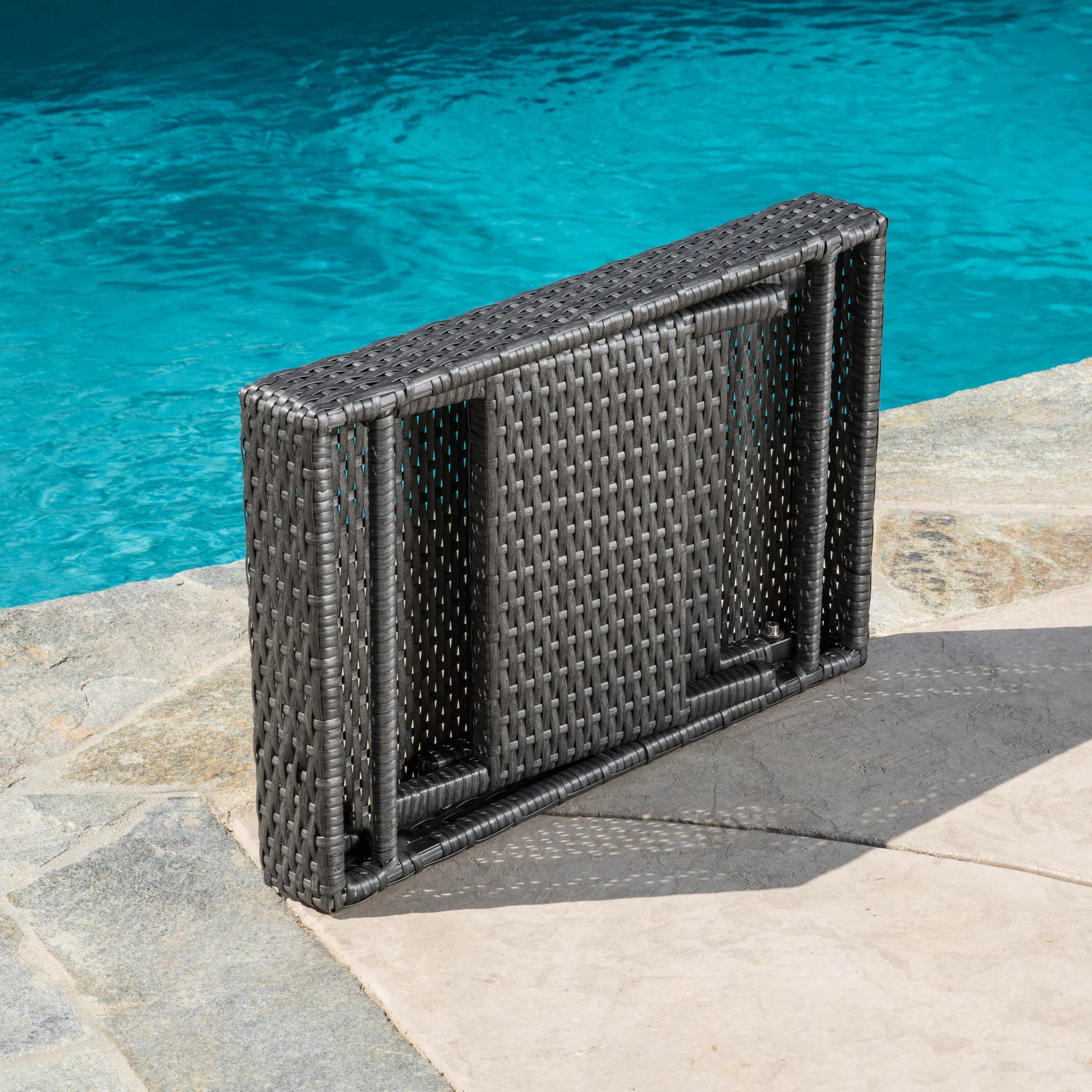 Akehurst Outdoor Gray Wicker Adjustable Folding Side Table - furnishings