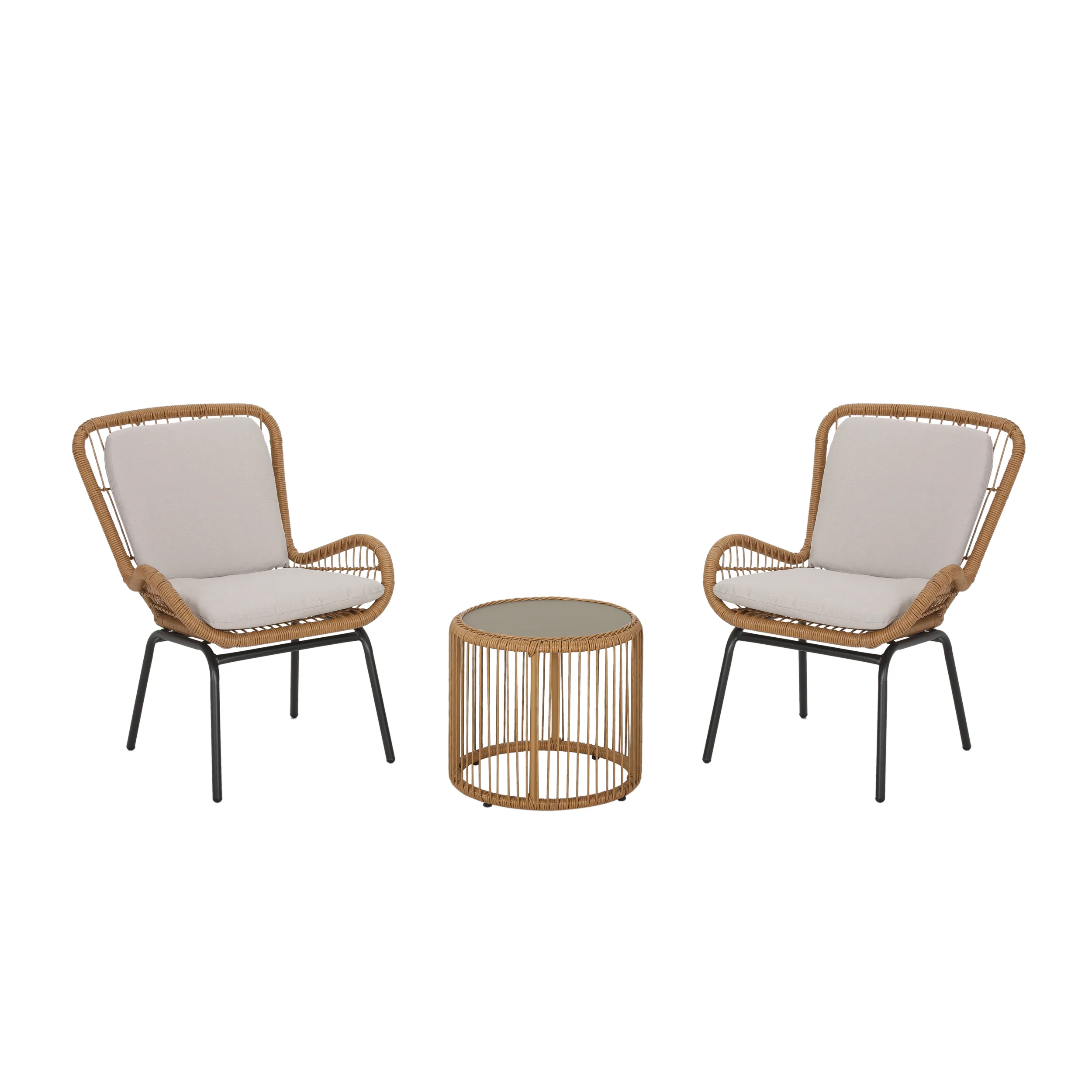 Averyrose Outdoor Wicker Chat Set with Cushions - furnishings