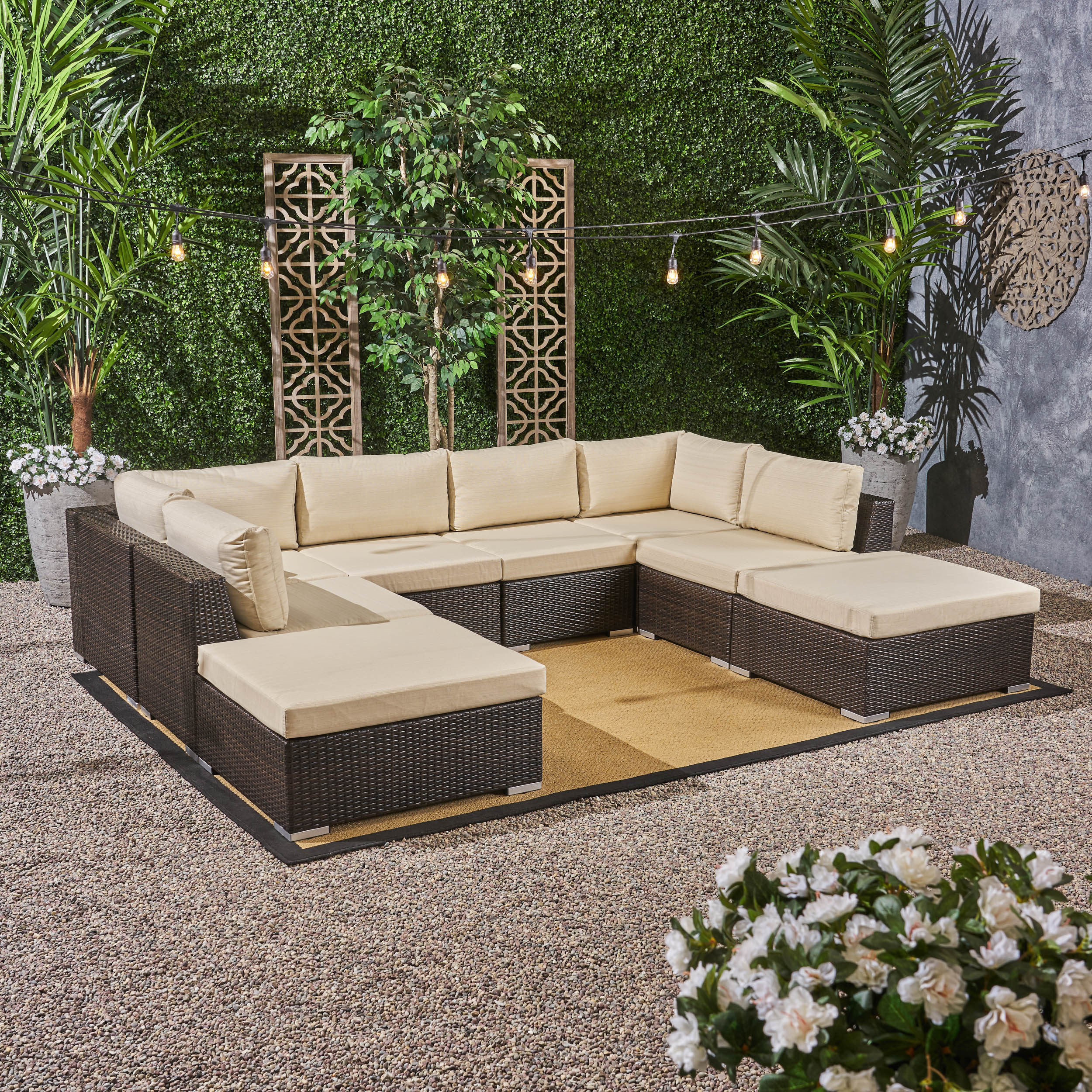 Valentina Outdoor 6 Seater Wicker Sofa Set with Aluminum Frame and Cushions - furnishings