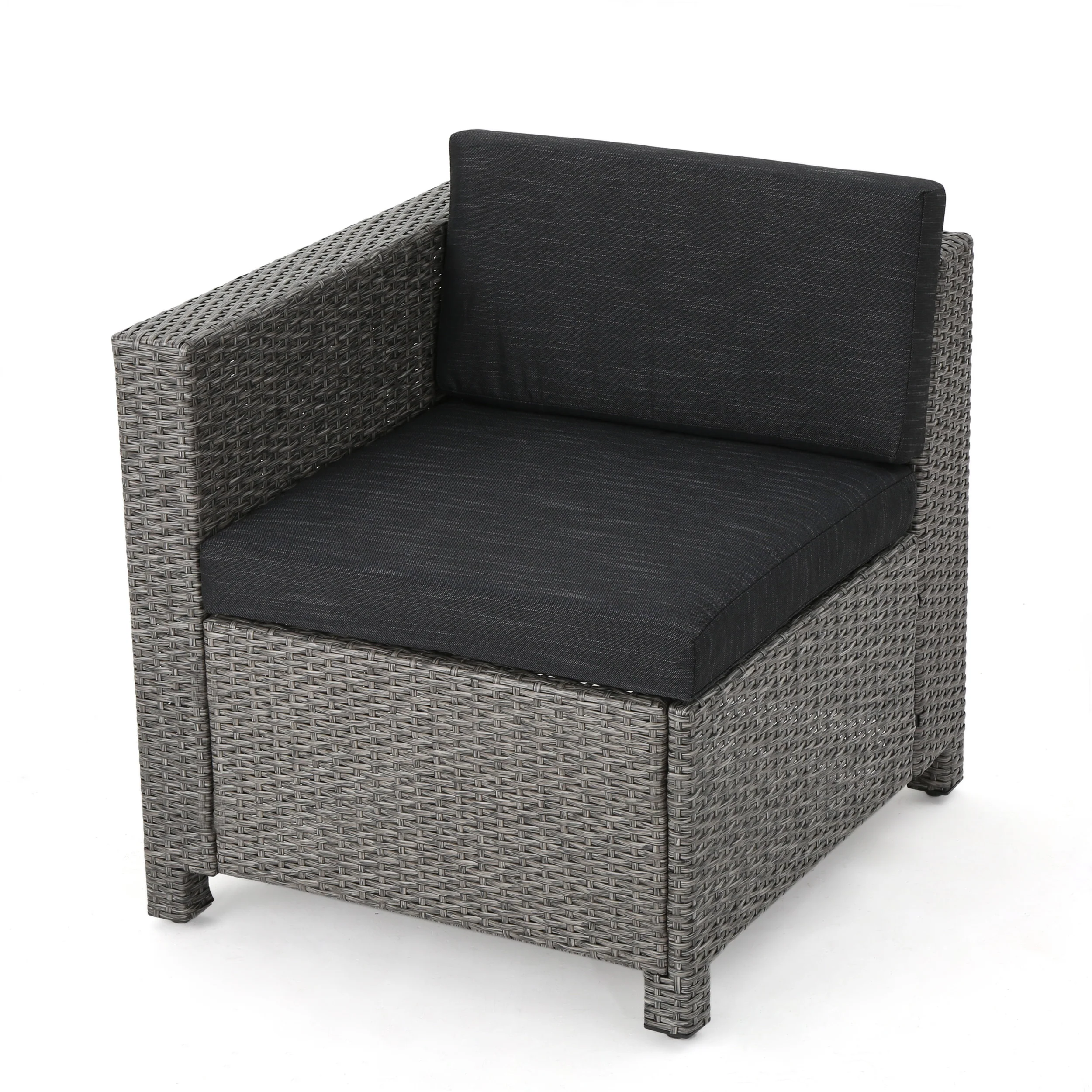 Lorita Outdoor 5-piece Dark Gray Wicker Sectional Sofa Set with Black Cushions - furnishings