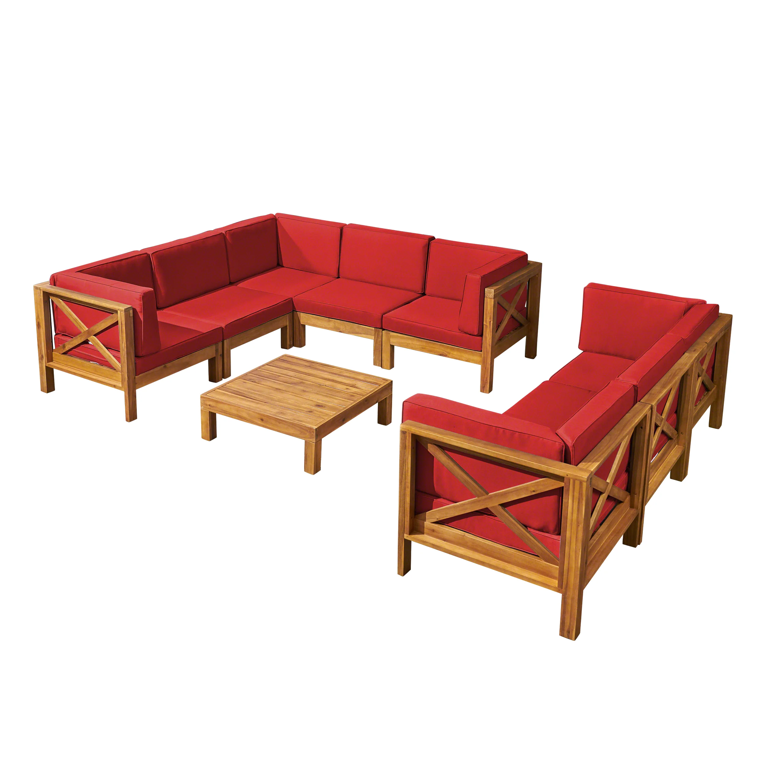 Cynthia Outdoor Acacia Wood 9-Piece Sectional Sofa Set with Coffee Table - furnishings