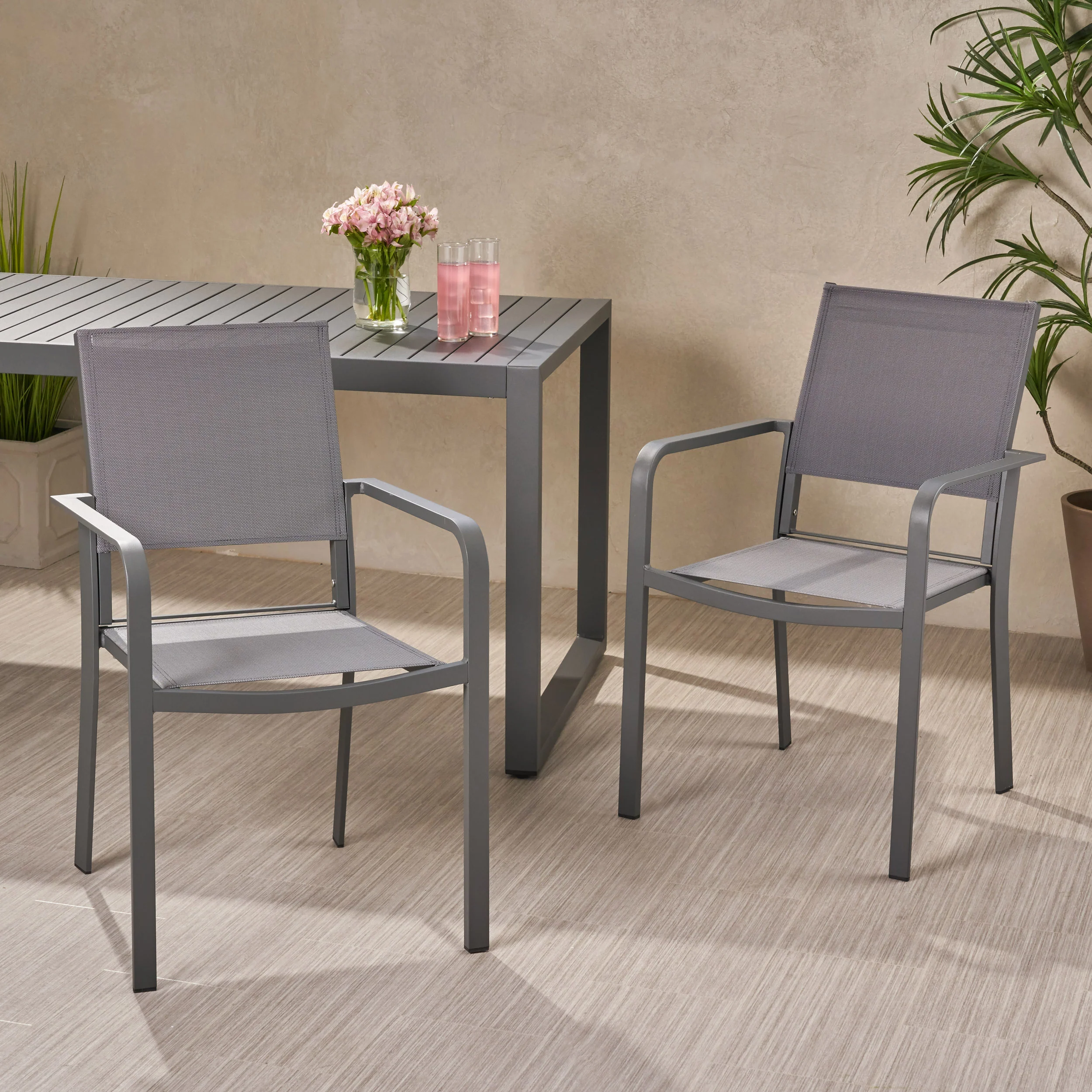 Martin Outdoor Modern Aluminum Dining Chair with Mesh Seat (Set of 2) - furnishings