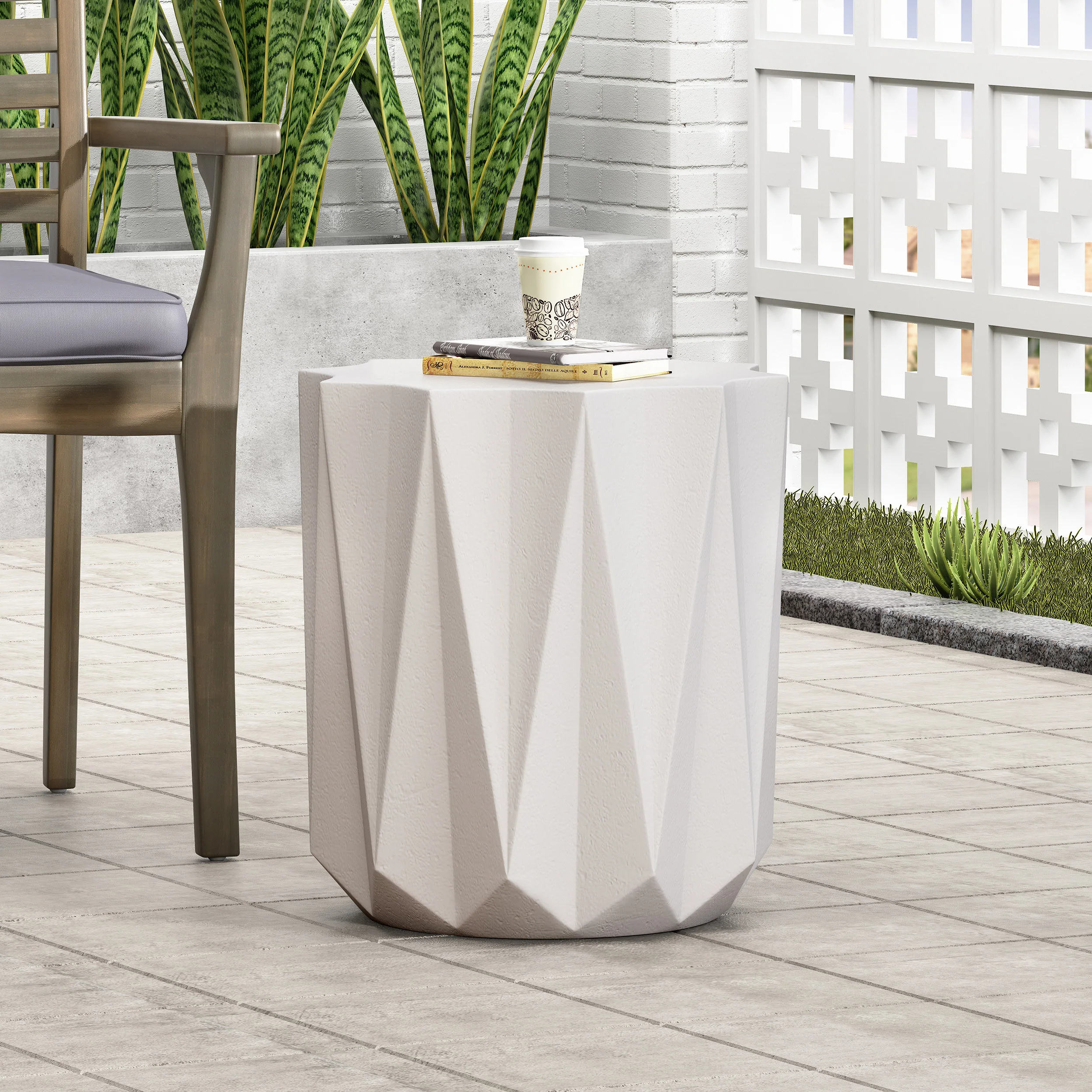 Cayce Outdoor Lightweight Concrete Side Table, Antique White - furnishings