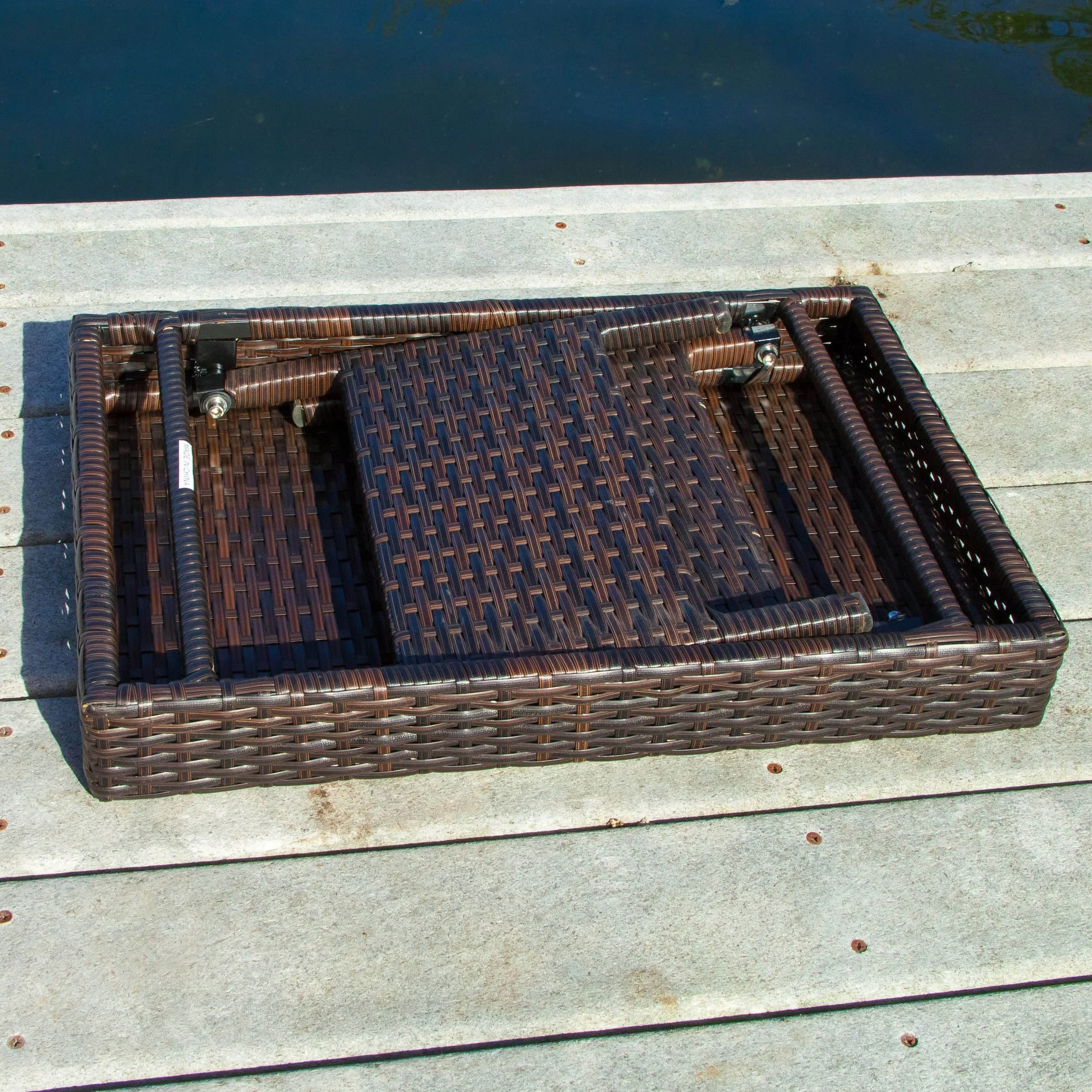 Lakeport Outdoor Brown Wicker Folding Side Table - furnishings