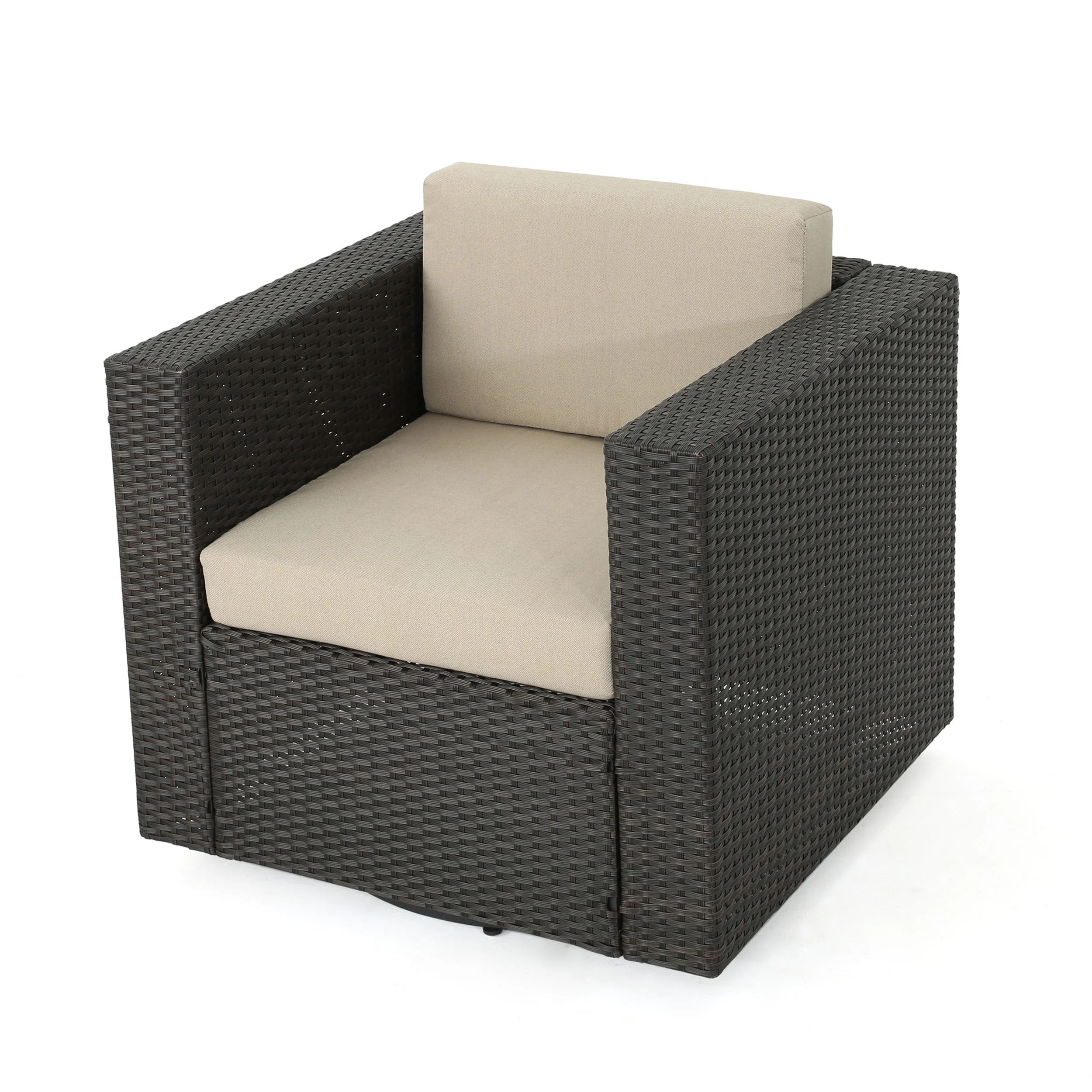 Calella Outdoor 4 Seater Wicker Swivel Chair and Fire Pit Set - furnishings