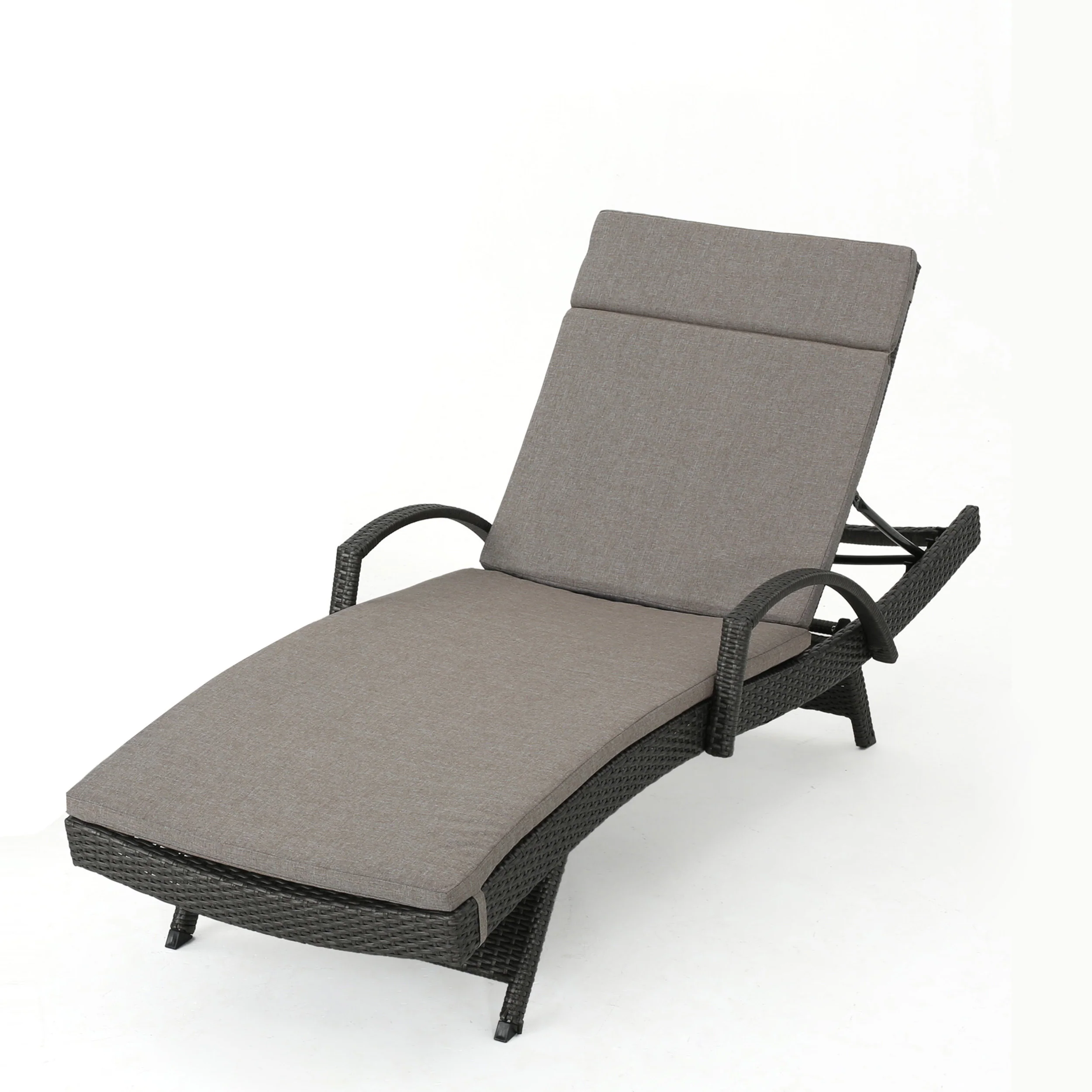 Solaris Outdoor Grey Wicker Armed Chaise Lounge w/ Water Resistant Cushion - furnishings