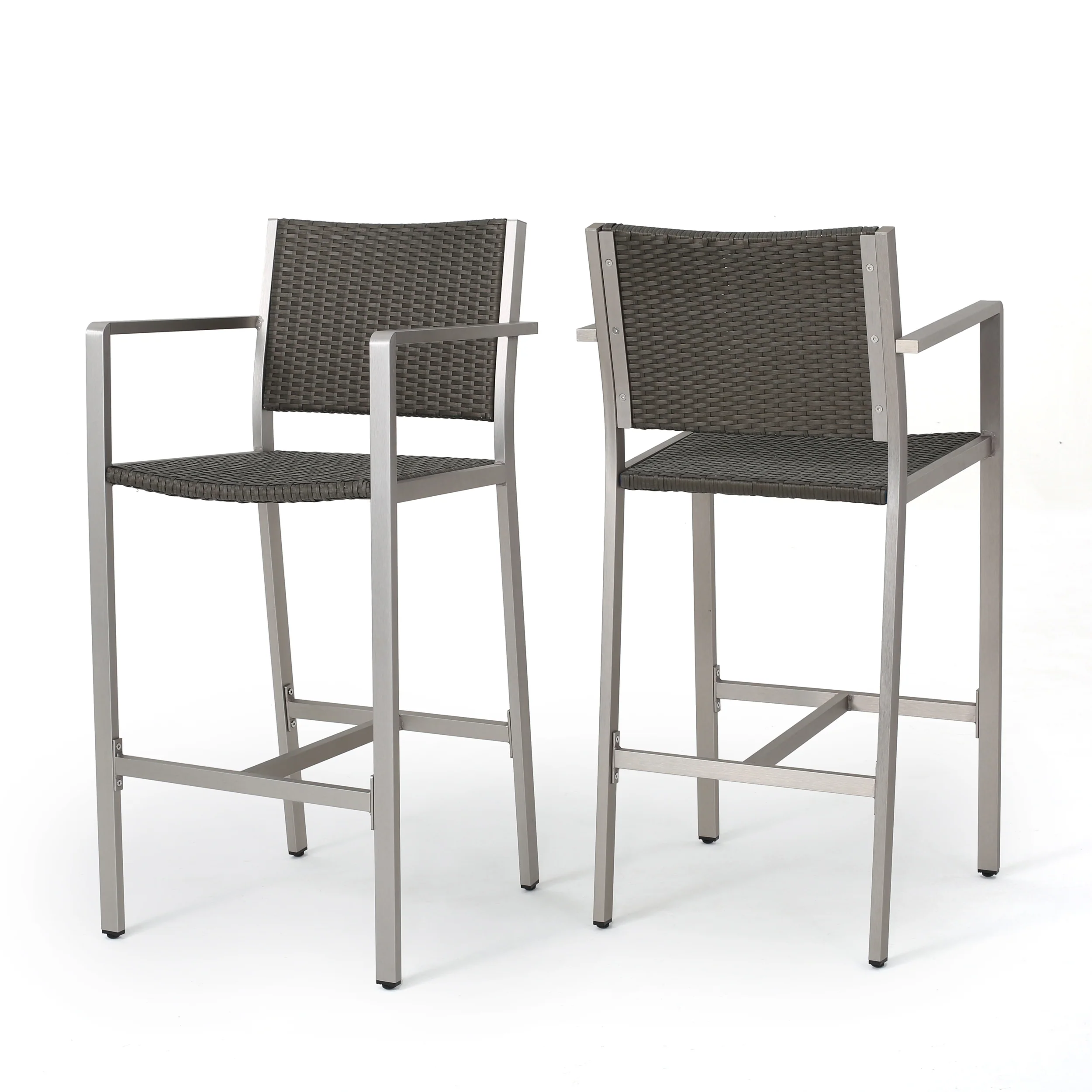 Capral 30-Inch Outdoor Grey Wicker Barstools (Set of 2) - furnishings