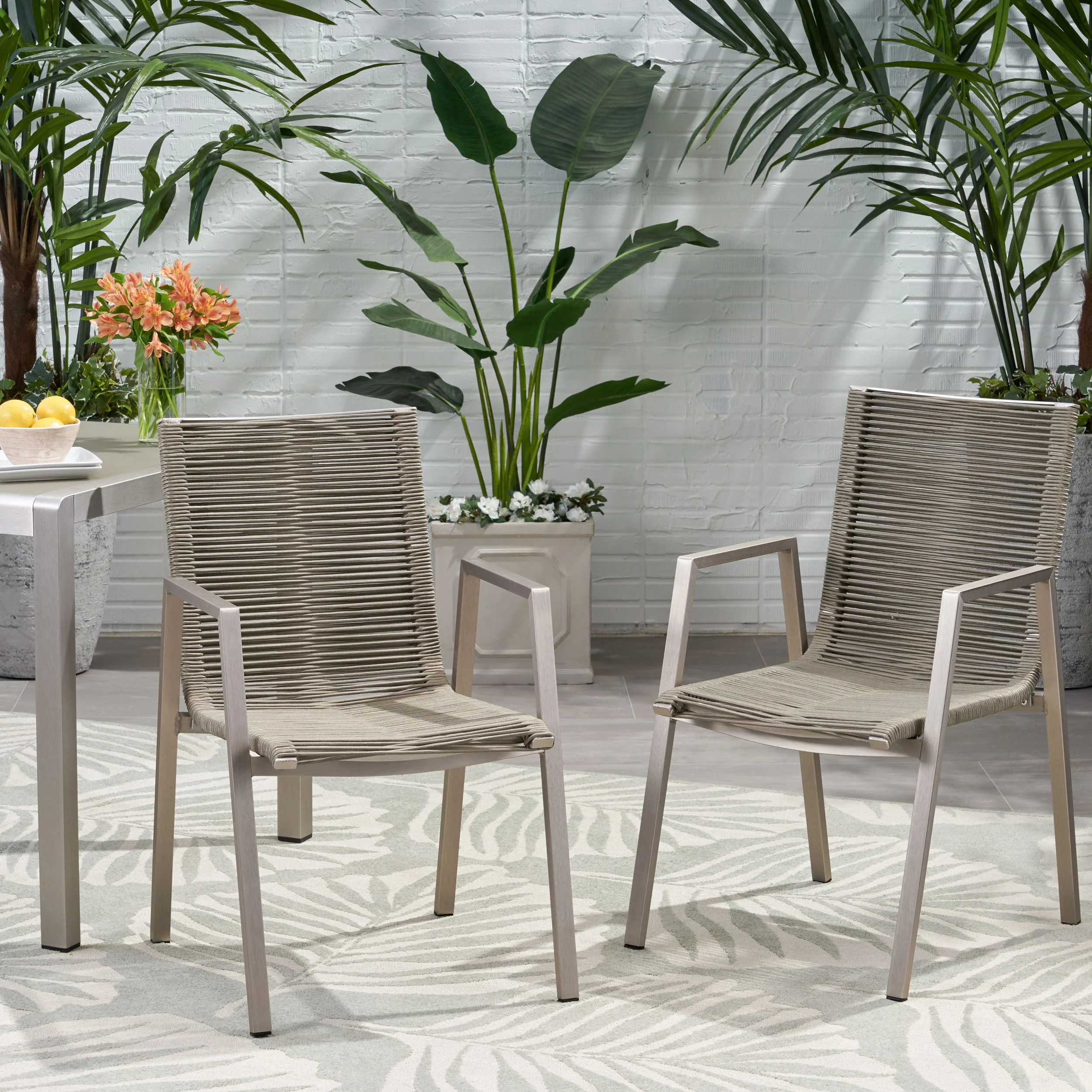 Kalli Outdoor Modern Aluminum Dining Chair with Rope Seat (Set of 2) - furnishings