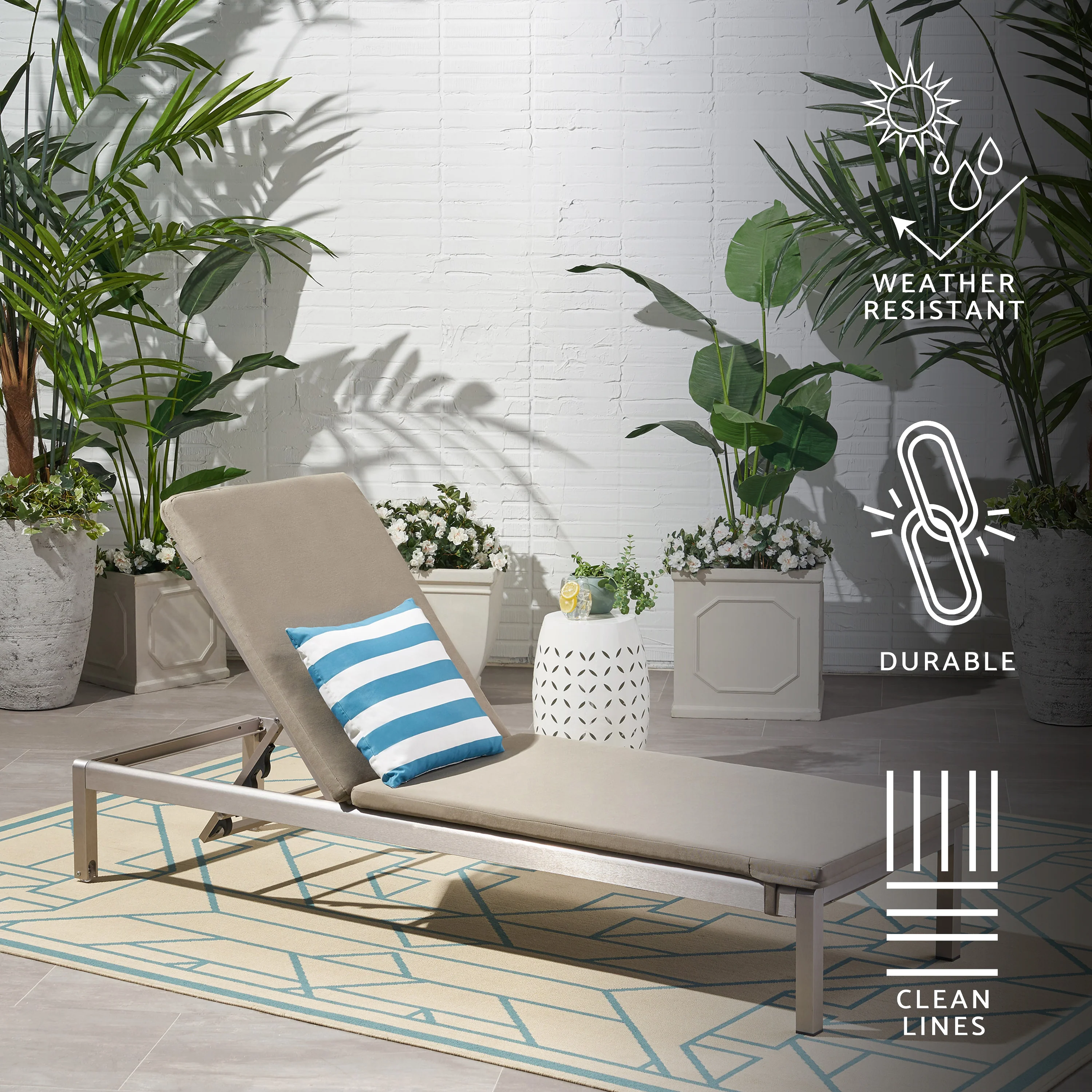 Cherie Modern Outdoor Adjustable Chaise Lounge with Cushion - furnishings
