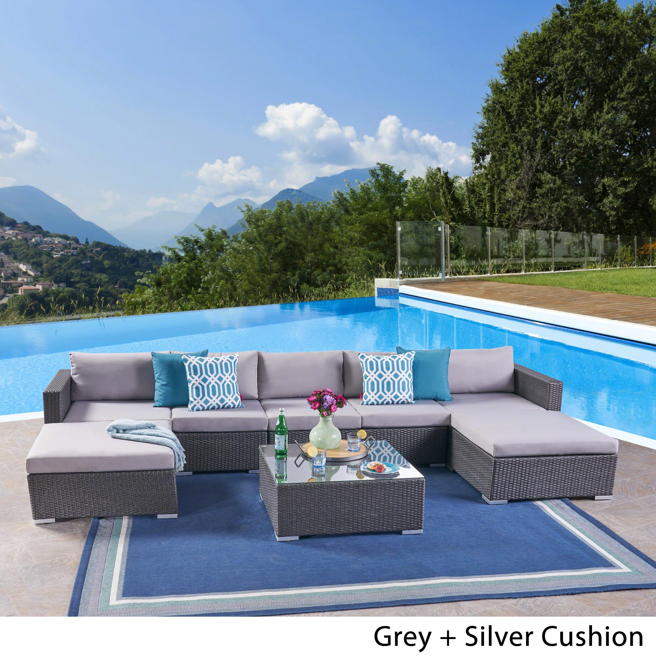 Tom Rosa Outdoor 5 Seater Wicker Sectional Sofa Set with Cushions - furnishings
