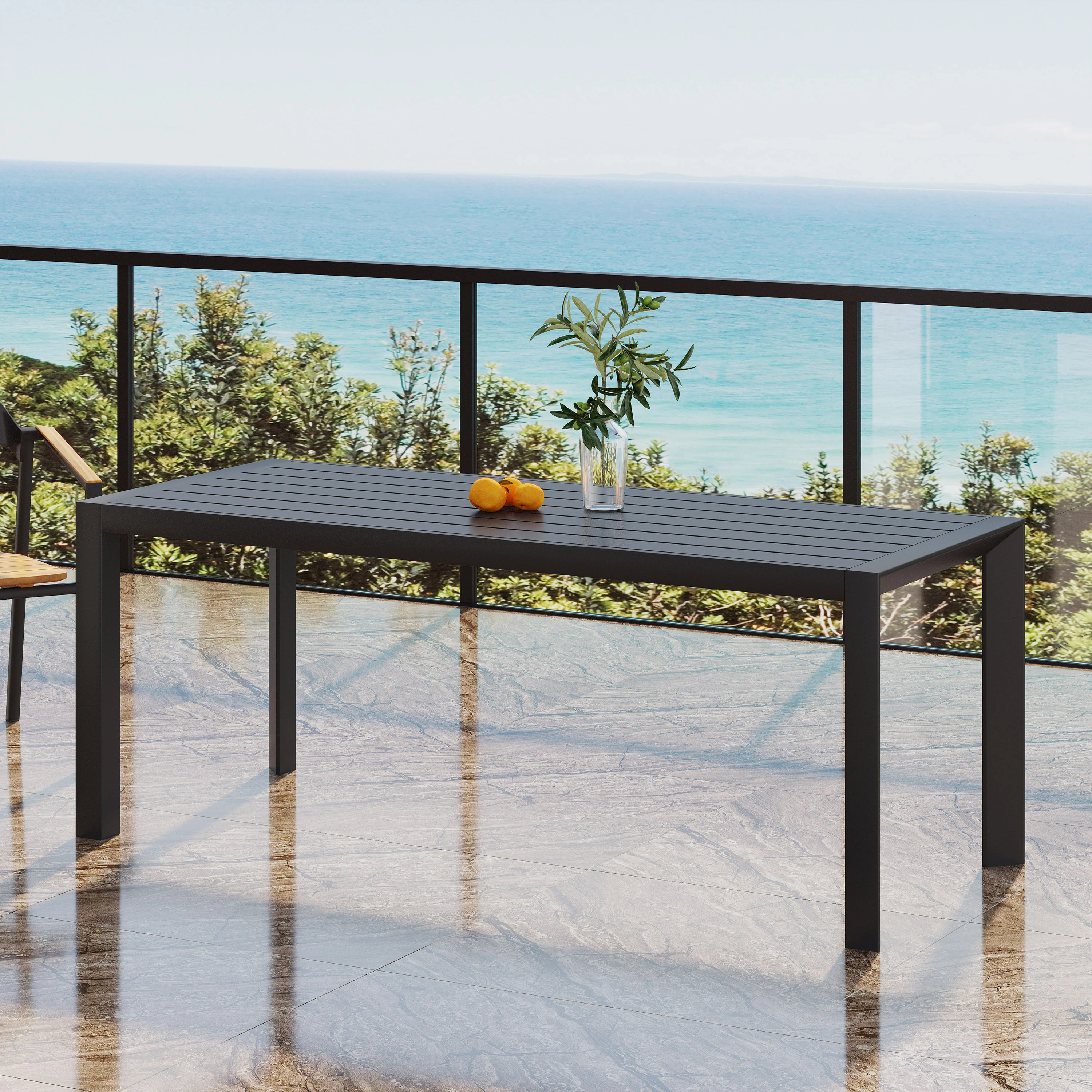 Bellomy Outdoor Aluminum Dining Table, Black - furnishings