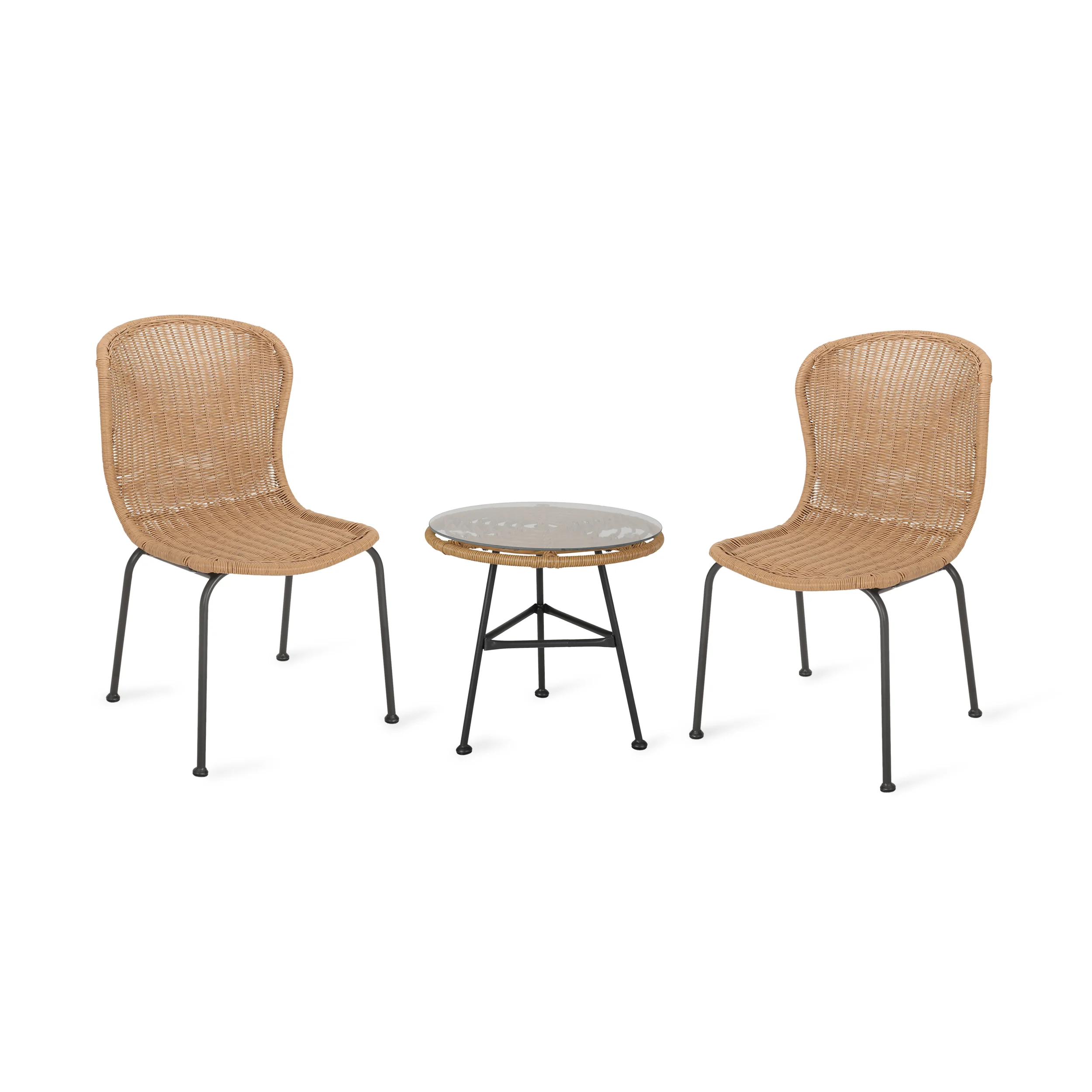 Akim Outdoor Boho Wicker 3 Piece Chat Set - furnishings