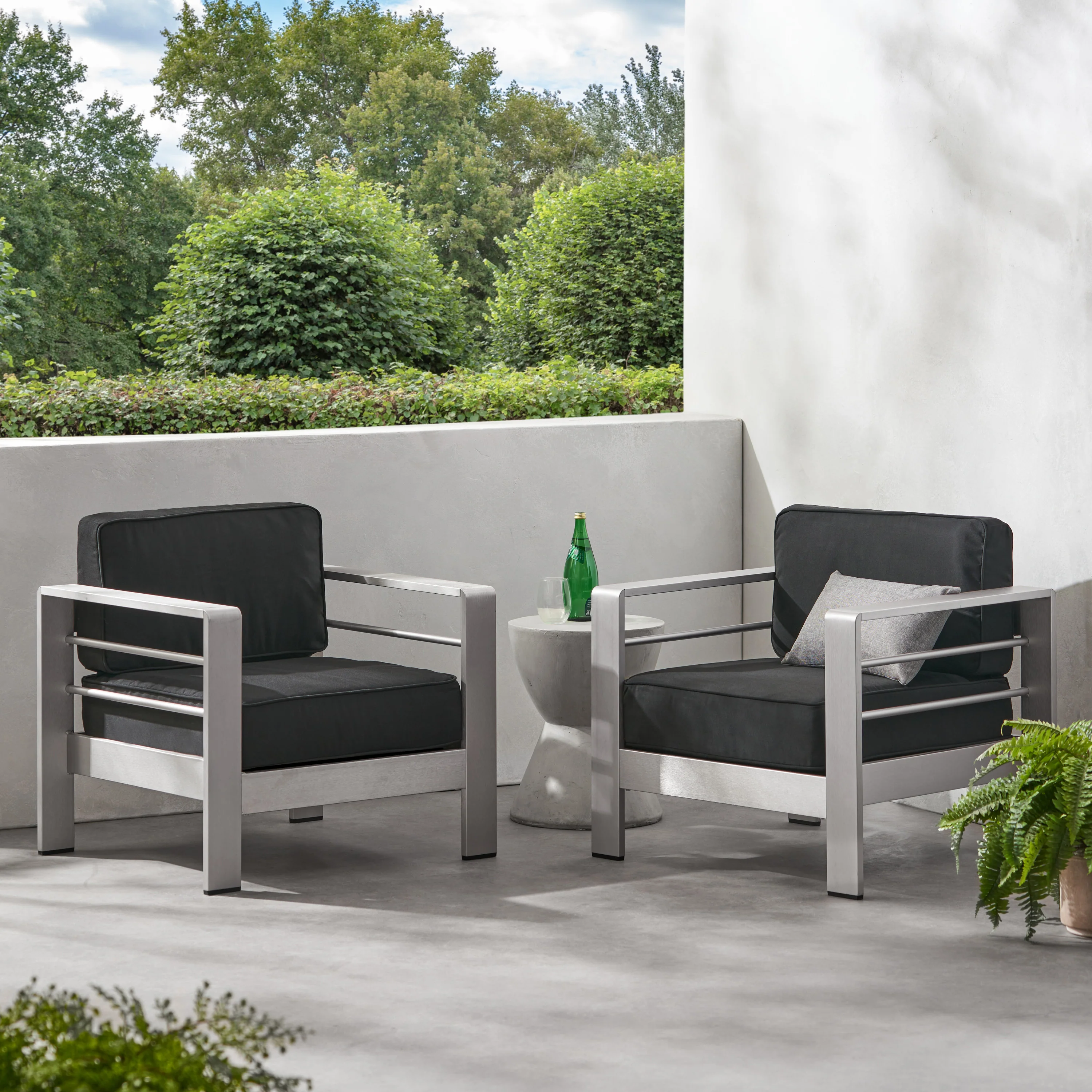 Crested Bay Outdoor Aluminum Club Chairs with Optional Sunbrella Cushions, Set of 2 - furnishings