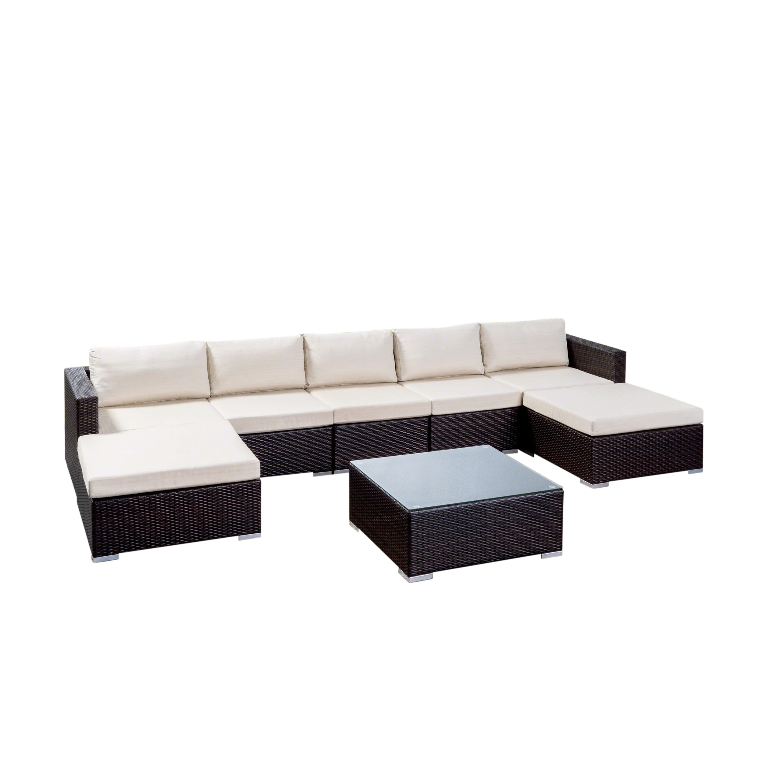 Tom Rosa Outdoor 5 Seater Wicker Sectional Sofa Set with Cushions - furnishings