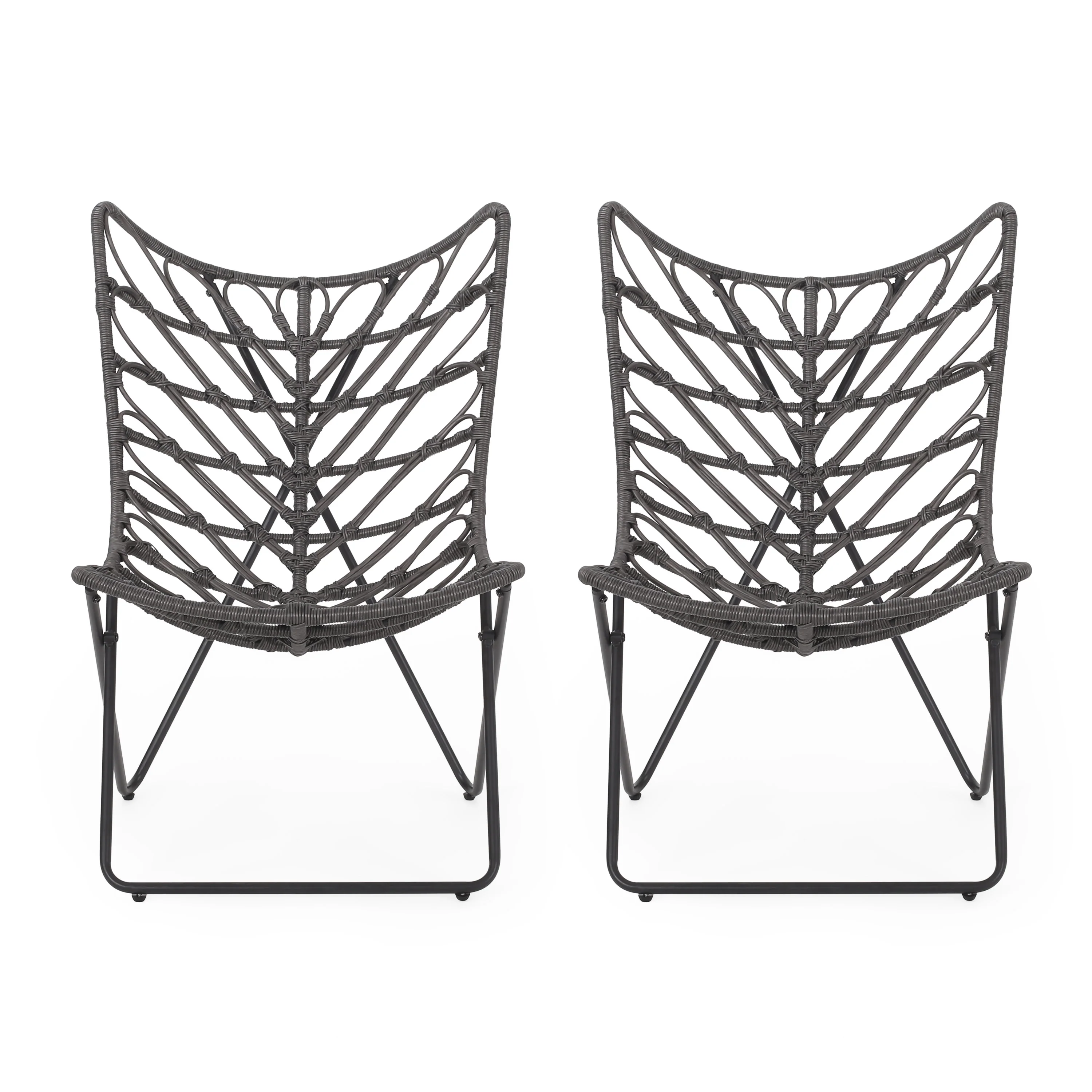 Danbury Outdoor Boho Modern Wicker Accent Chairs, Set of 2 - furnishings