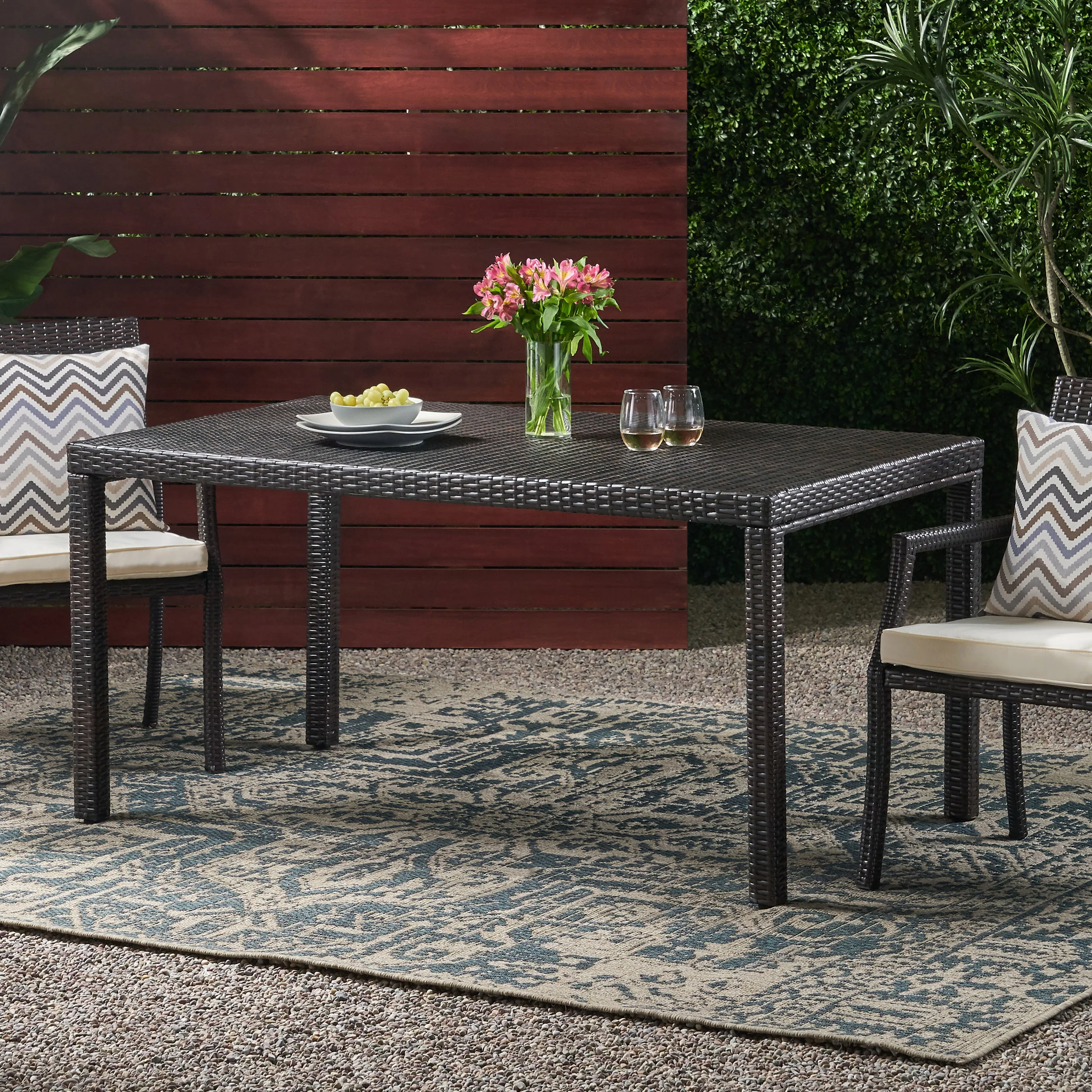 Edene Outdoor Multibrown Wicker Rectangular Dining Table - furnishings