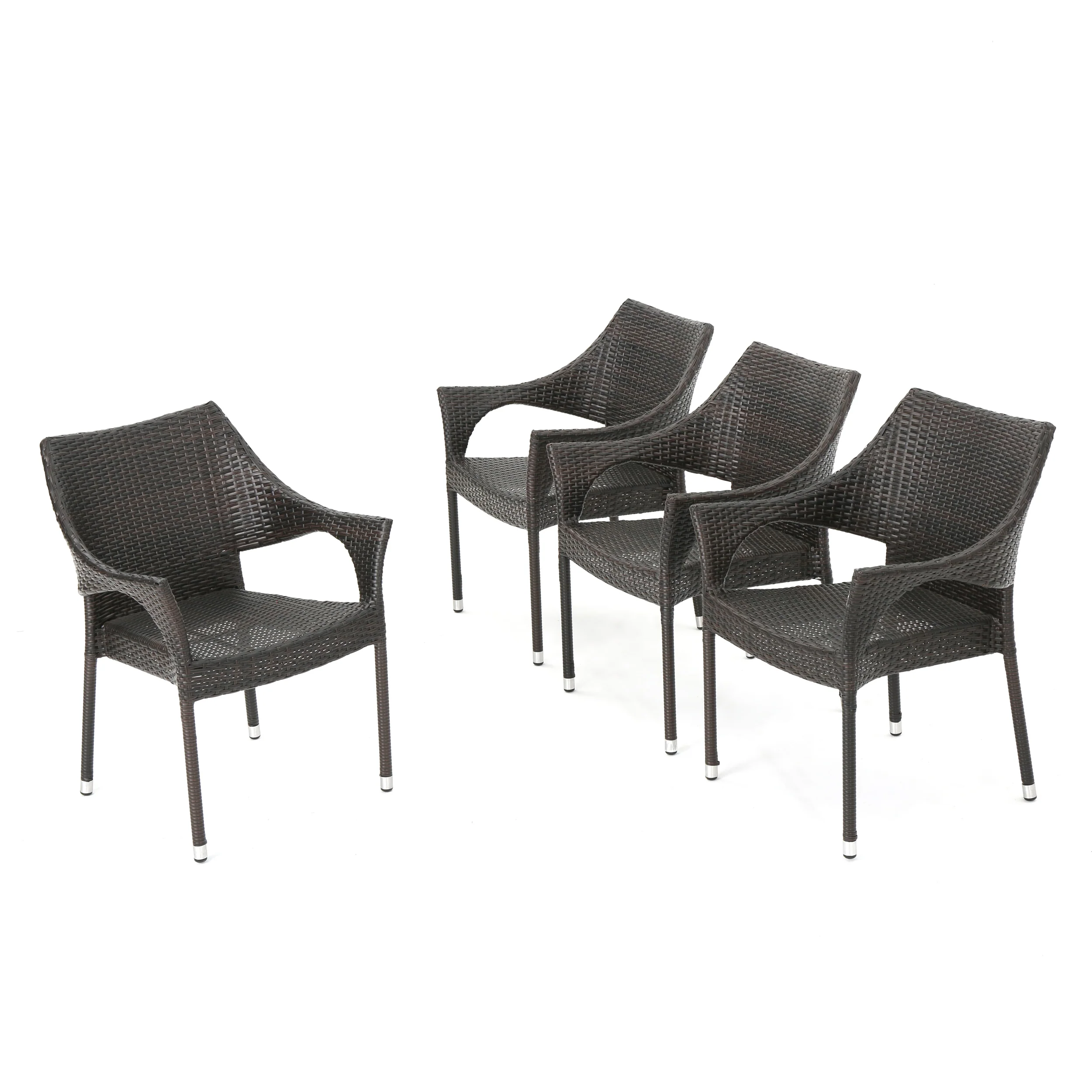 Miranda Outdoor Mix Mocha Wicker Stacking Dining Chairs (Set of 4) - furnishings