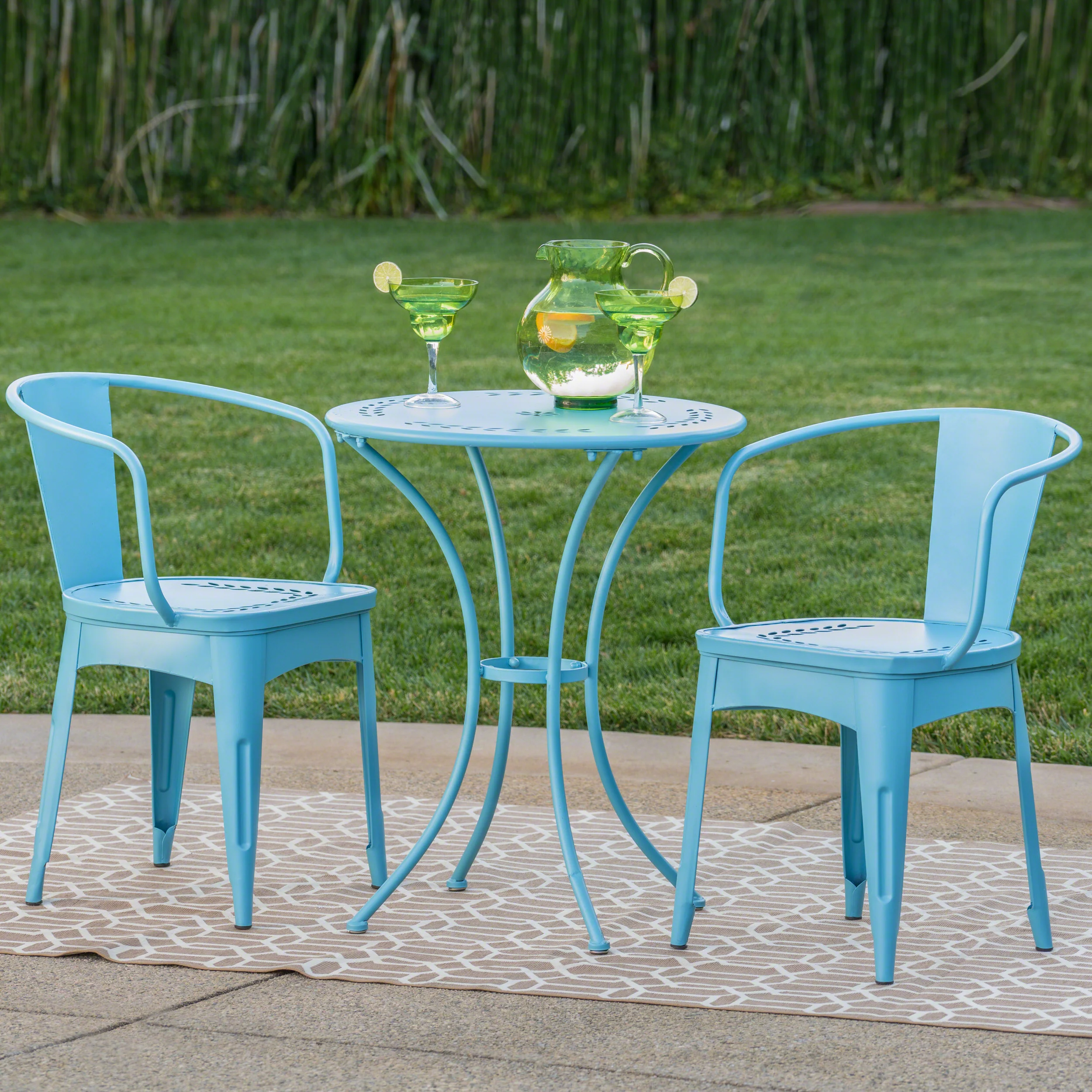 Leona Outdoor 3 Piece Paint Finished Iron Bistro Set - furnishings