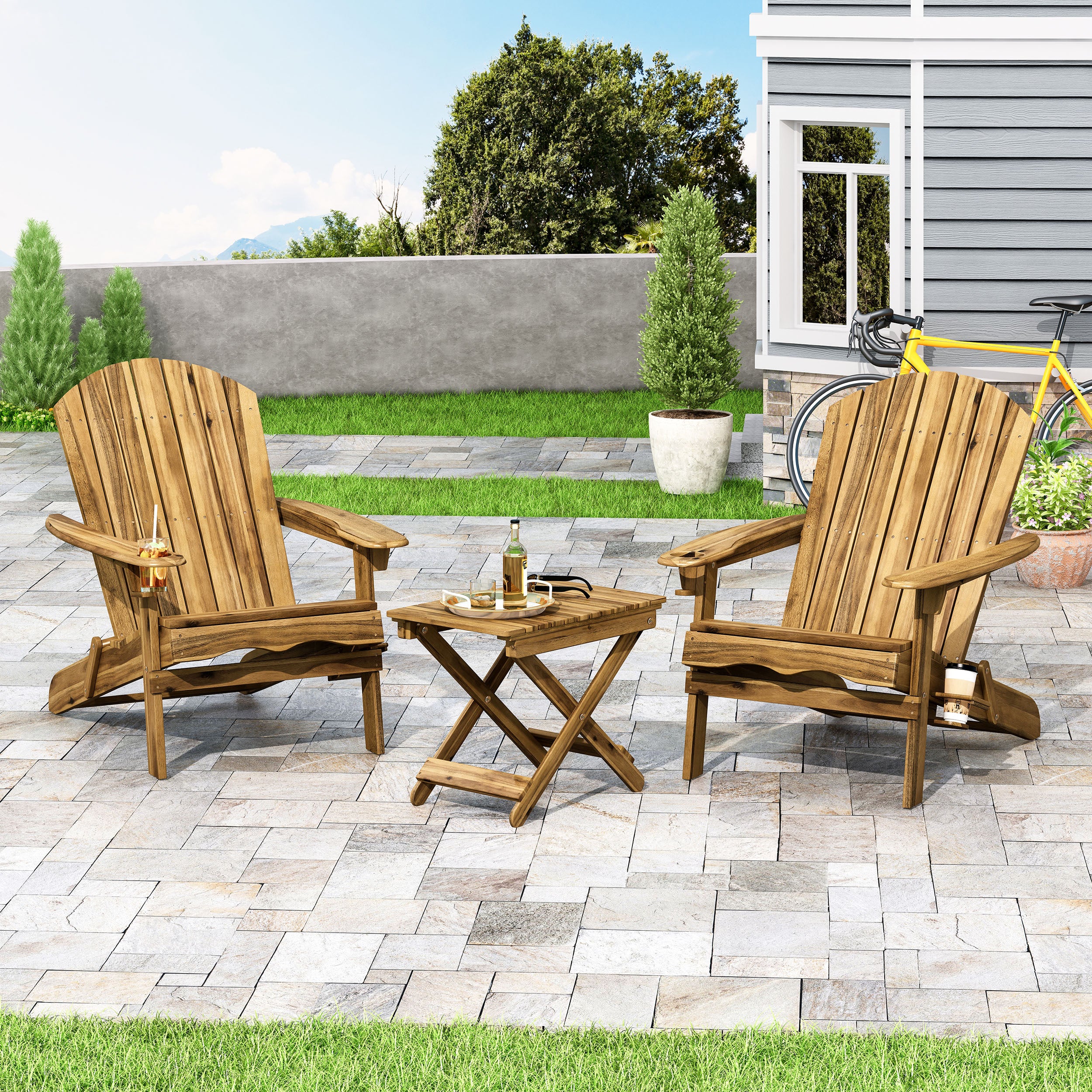 Kandyce Outdoor Acacia Wood 2 Seater Folding Chat Set - furnishings