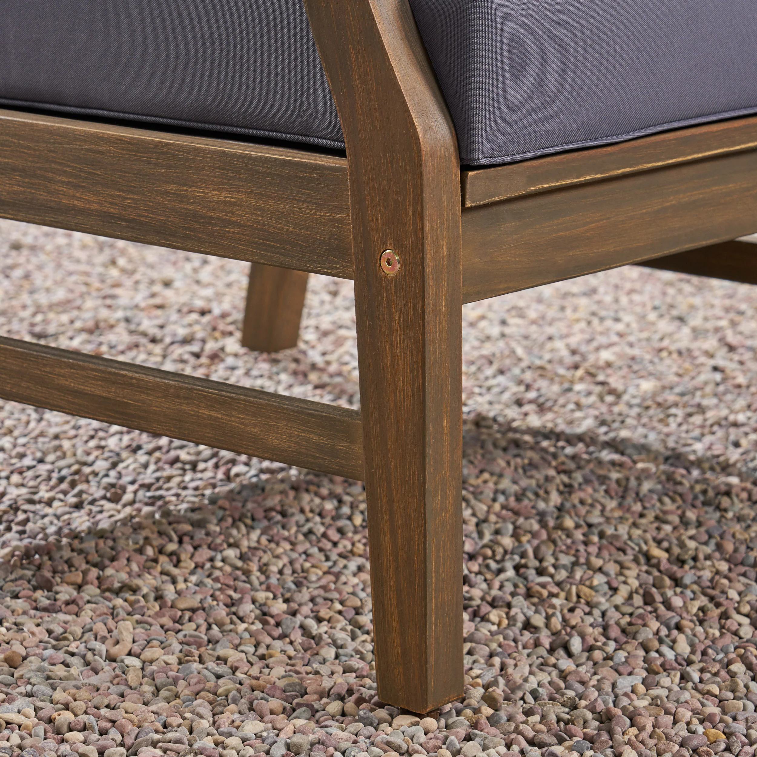 Lilith Outdoor 5 Piece Acacia Wood Club Chair and Fire Pit Set, Gray Finish and Gray - furnishings